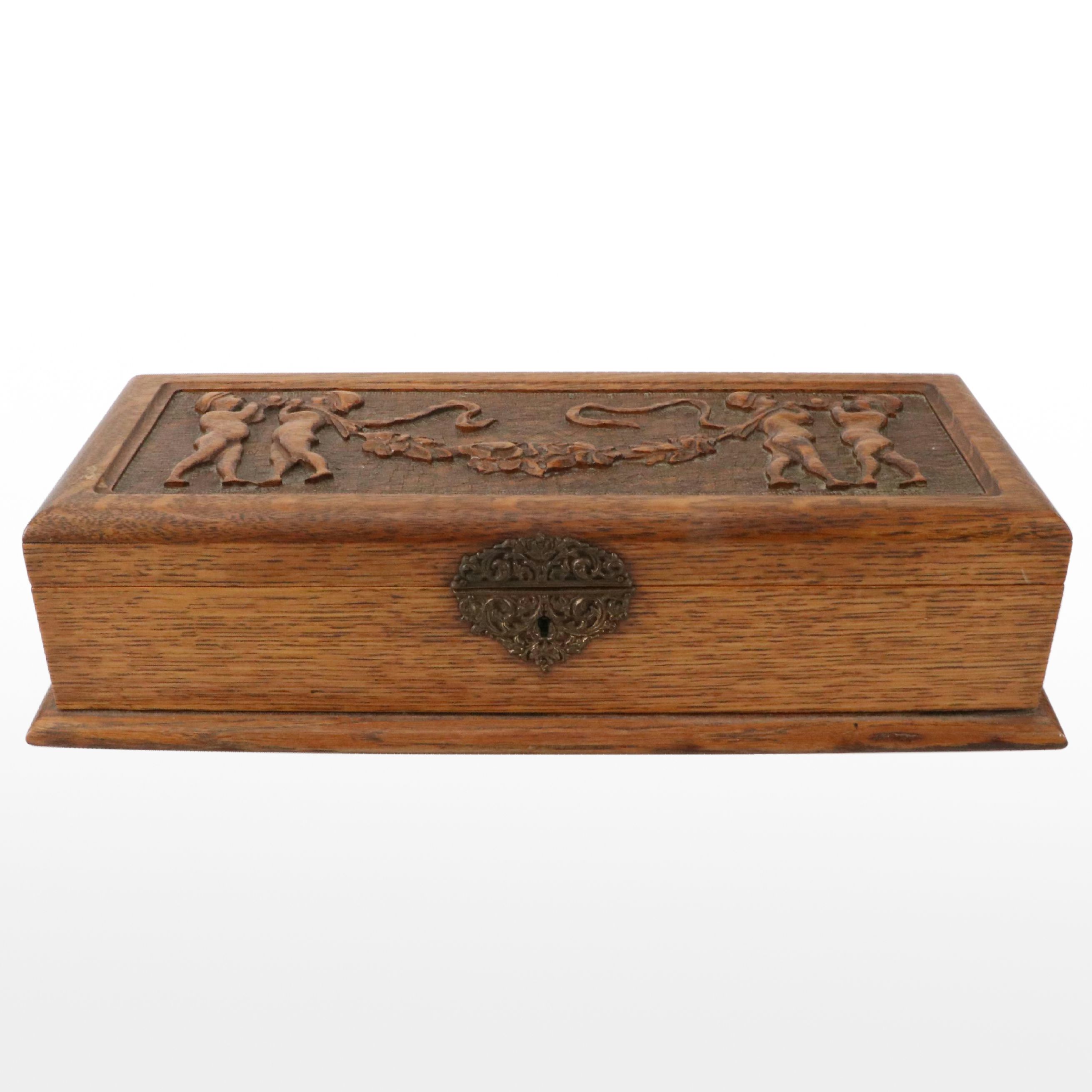 Carved Wood Decorative Box with Mirror Inlay