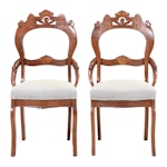 Pair of Victorian Aesthetic Movement Walnut and Burl Walnut Parlor Side Chairs