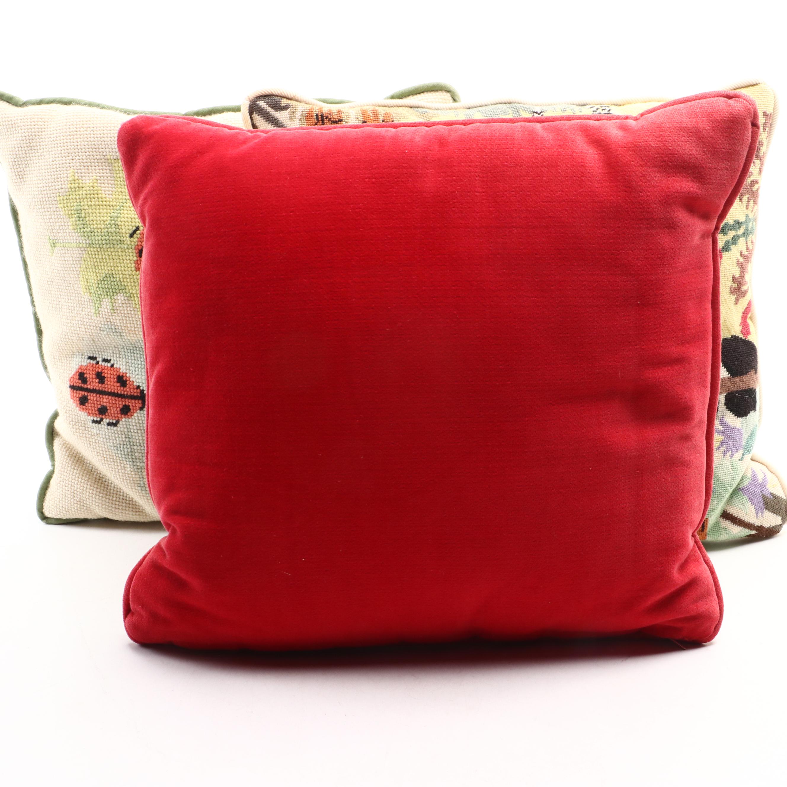 Handmade Needlepoint Throw Pillows with Animal and Floral Motifs
