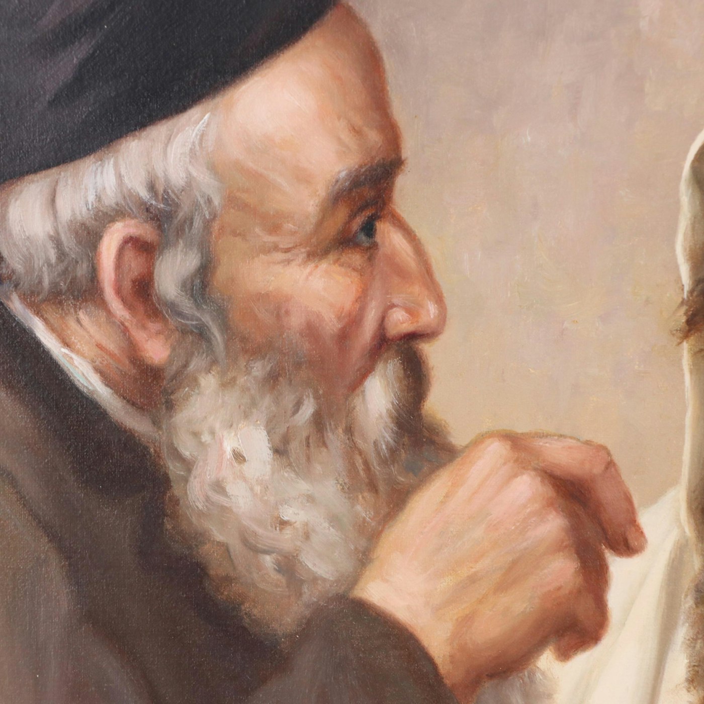 Judaica Genre Oil Painting of Two Rabbis | EBTH