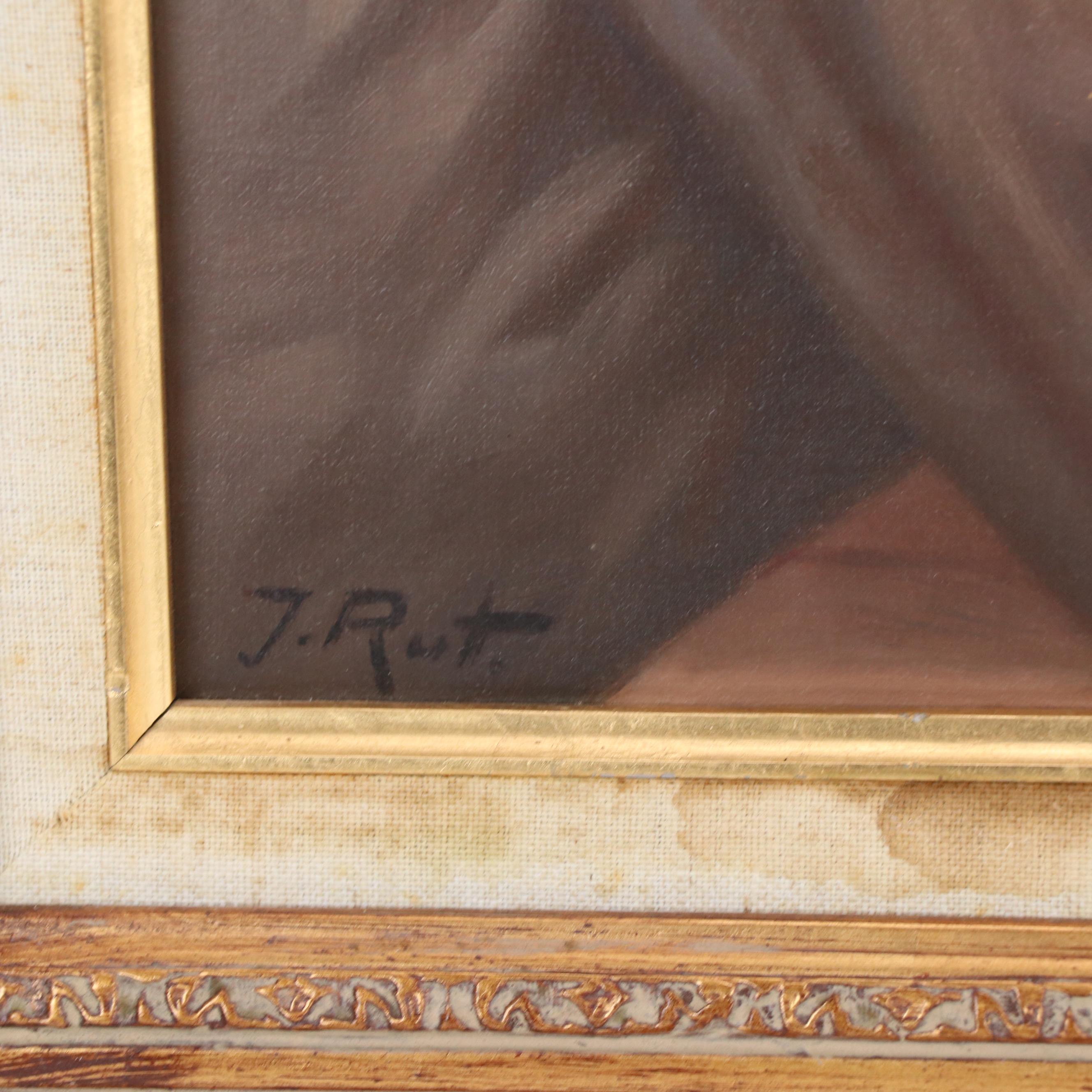 Judaica Genre Oil Painting of Two Rabbis