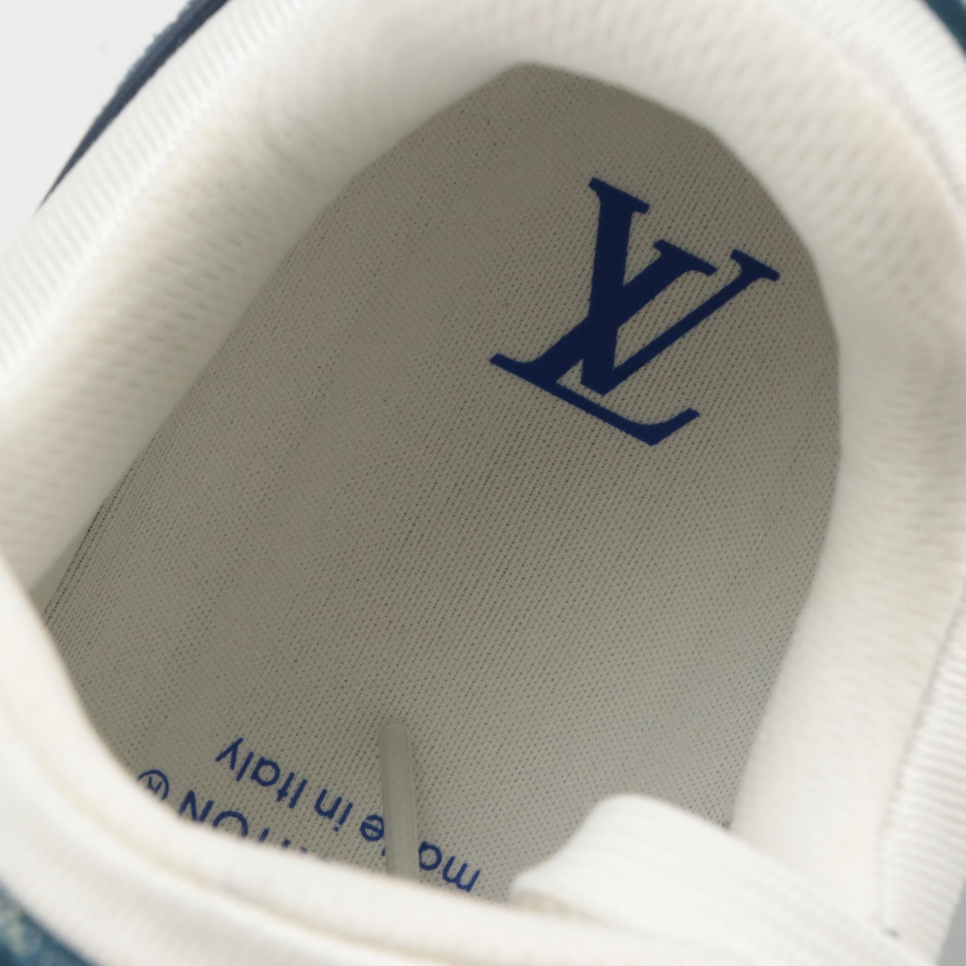 Louis Vuitton Blue and White Monogram Denim Lace-Up LV Trainer Sneakers