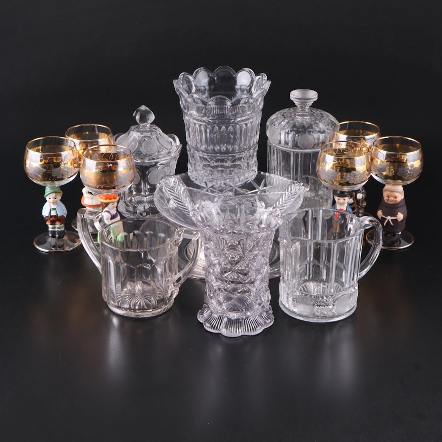 Goebel Hummel Roemer Glasses with  Fostoria "Coin" and Other Tableware