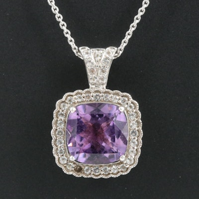 Sterling Pendant Necklace Including Amethyst, White Topaz and Emerald
