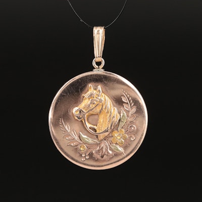 Vintage 10K Rose Horse Pendant with Yellow and Green Gold Accents