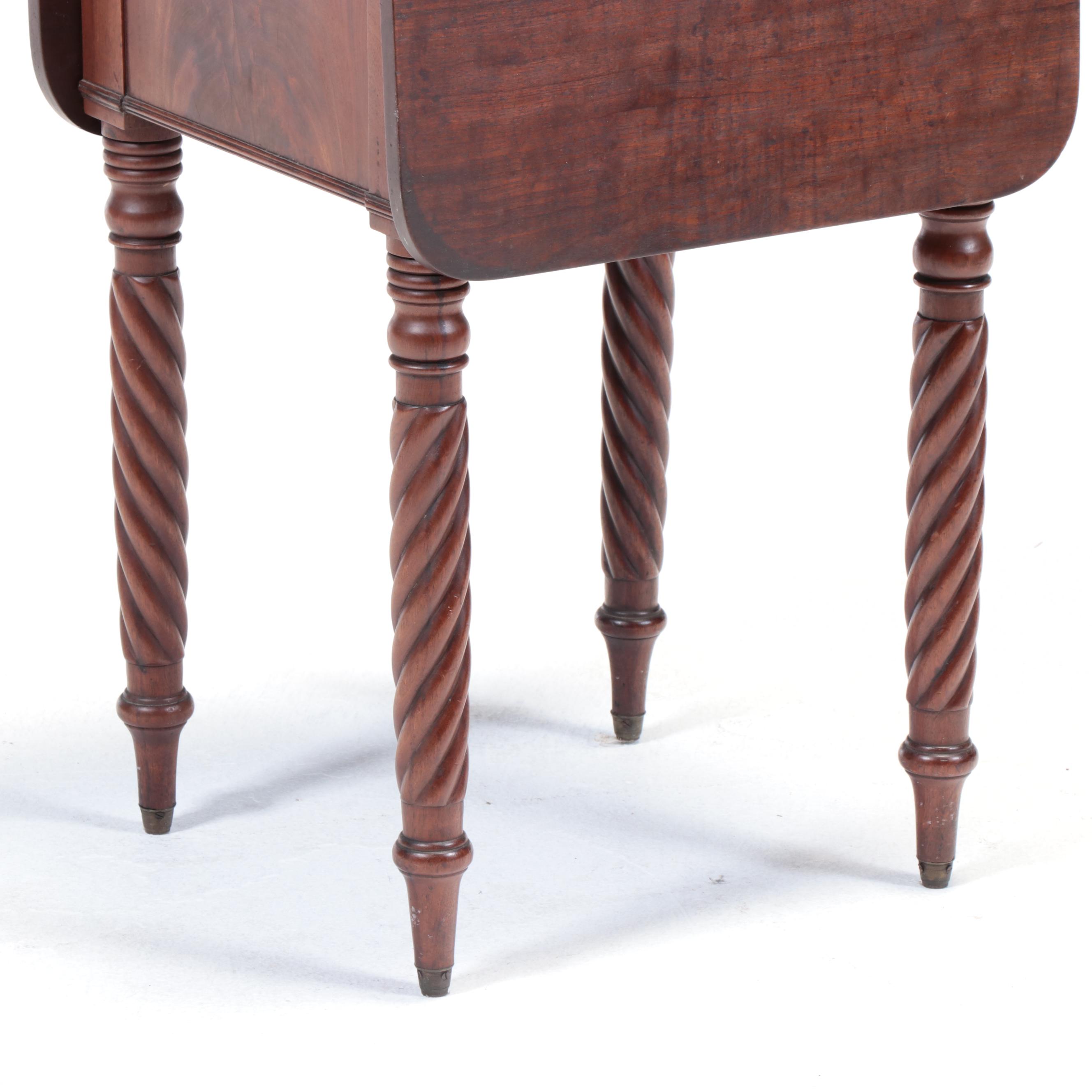 American Classical Mahogany Two-Drawer Work Table with Drop Leaves, circa 1830