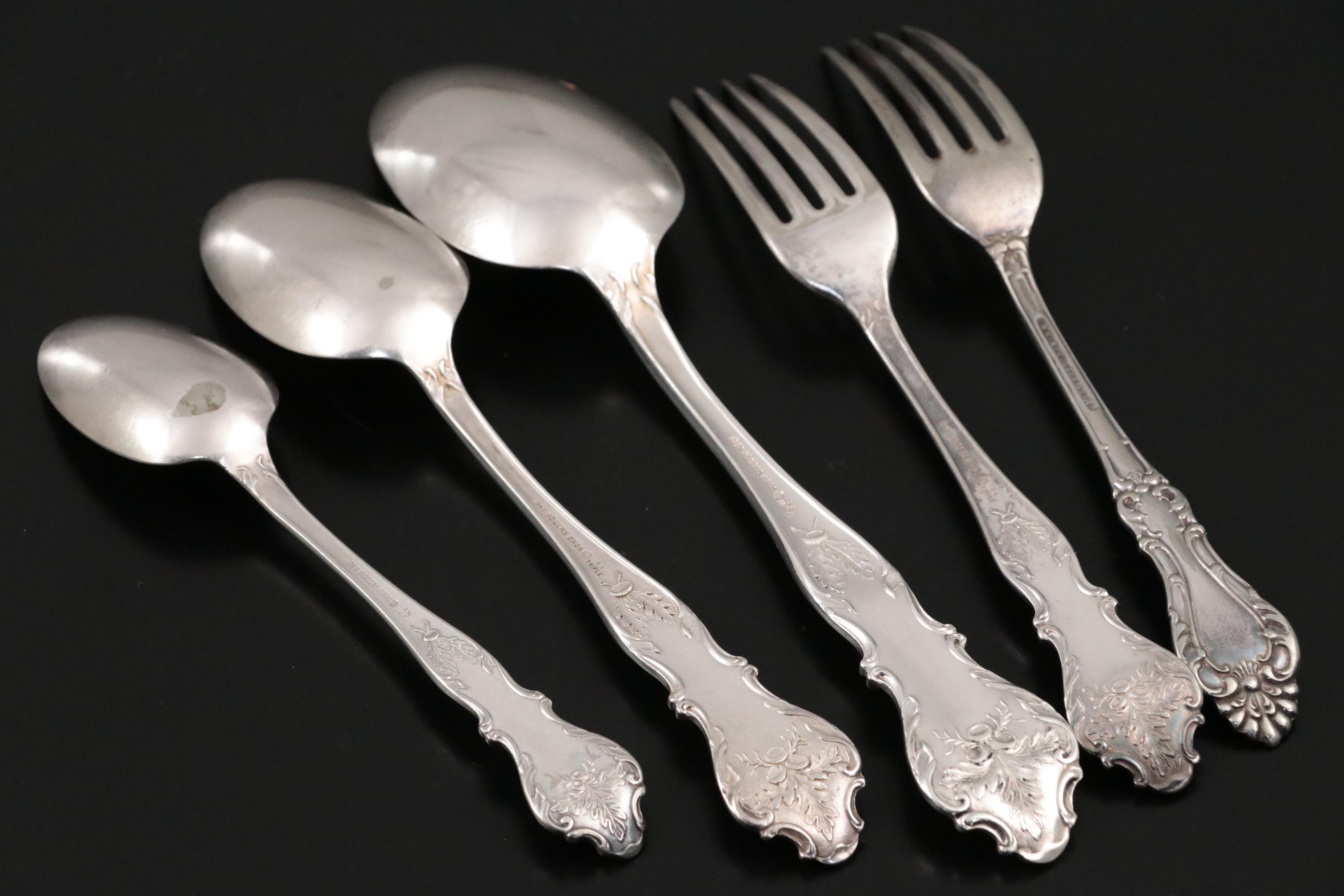 Rogers Bros "Charter Oak" Silver Plate Flatware with Other Silver Plate Flatware