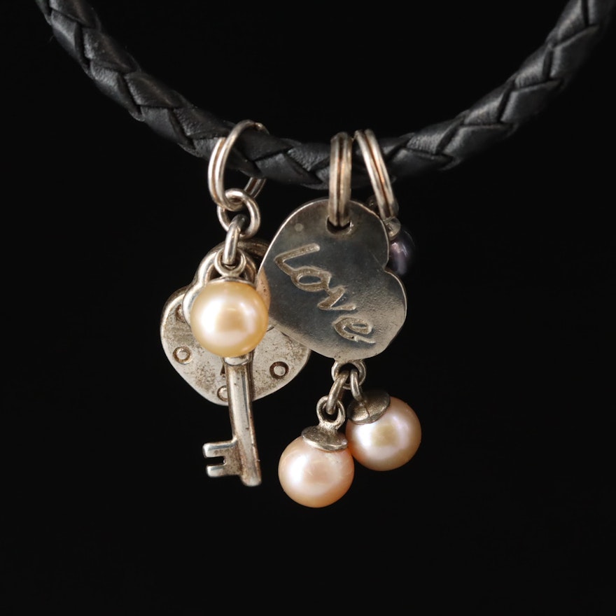 Sterling Pearl Key and Heart Padlock Charm Necklace