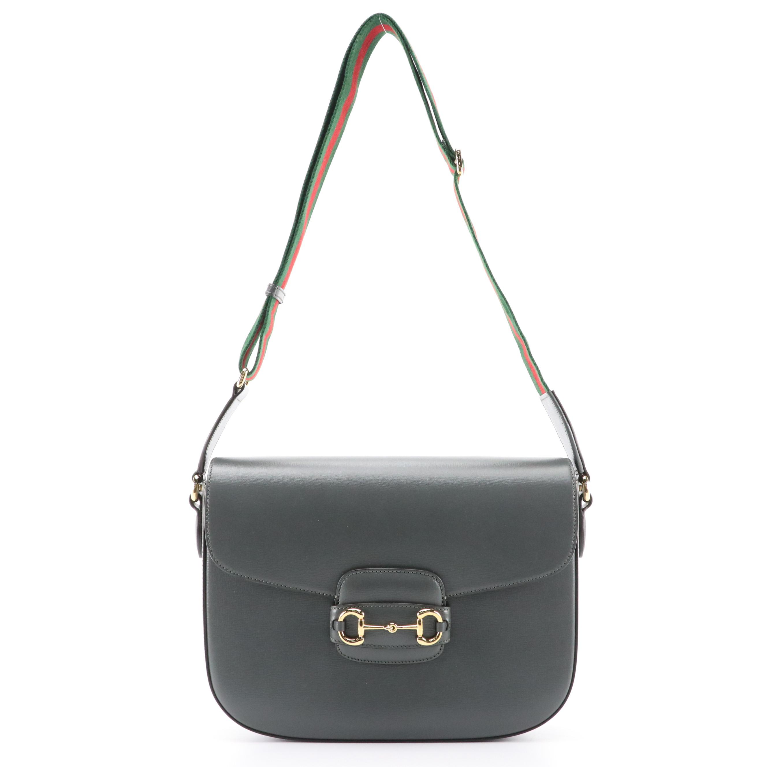 Gucci Horsebit 1955 Large Shoulder Bag in Textured Leather with Web Strap
