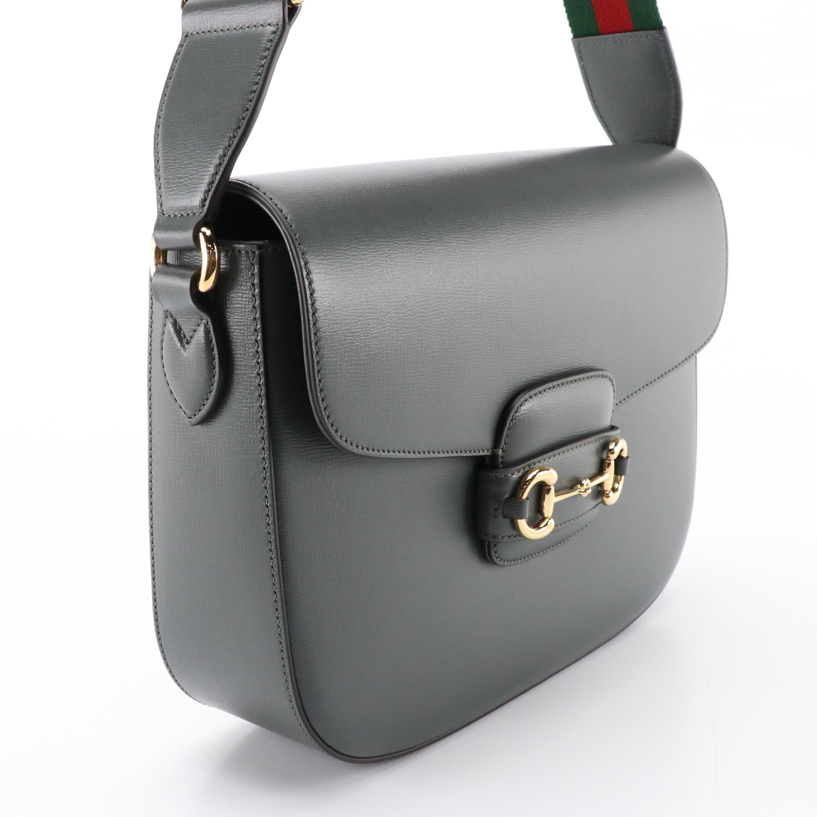Gucci Horsebit 1955 Large Shoulder Bag in Textured Leather with Web Strap