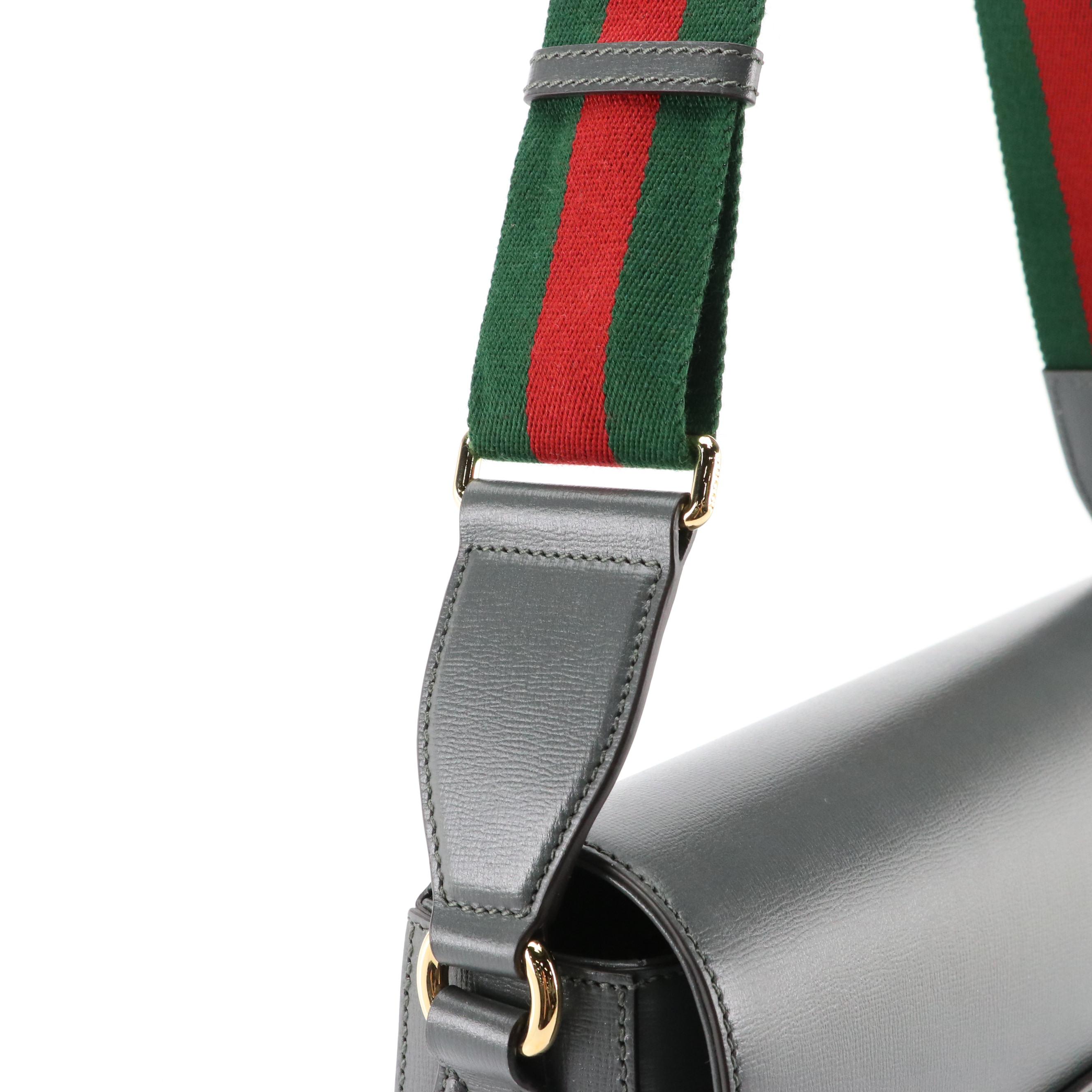 Gucci Horsebit 1955 Large Shoulder Bag in Textured Leather with Web Strap