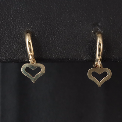 14K Huggie Earrings with Heart Charms