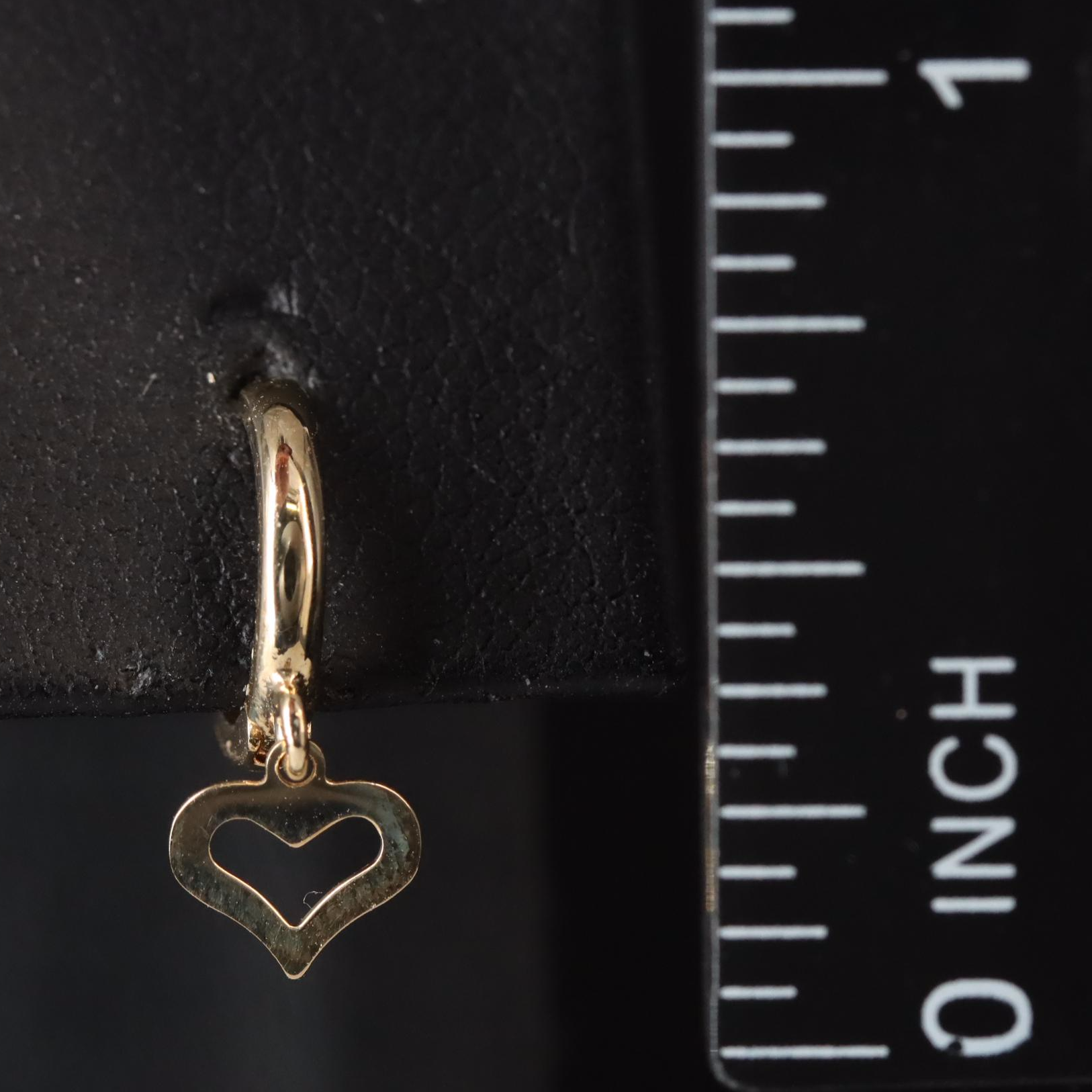 14K Huggie Earrings with Heart Charms