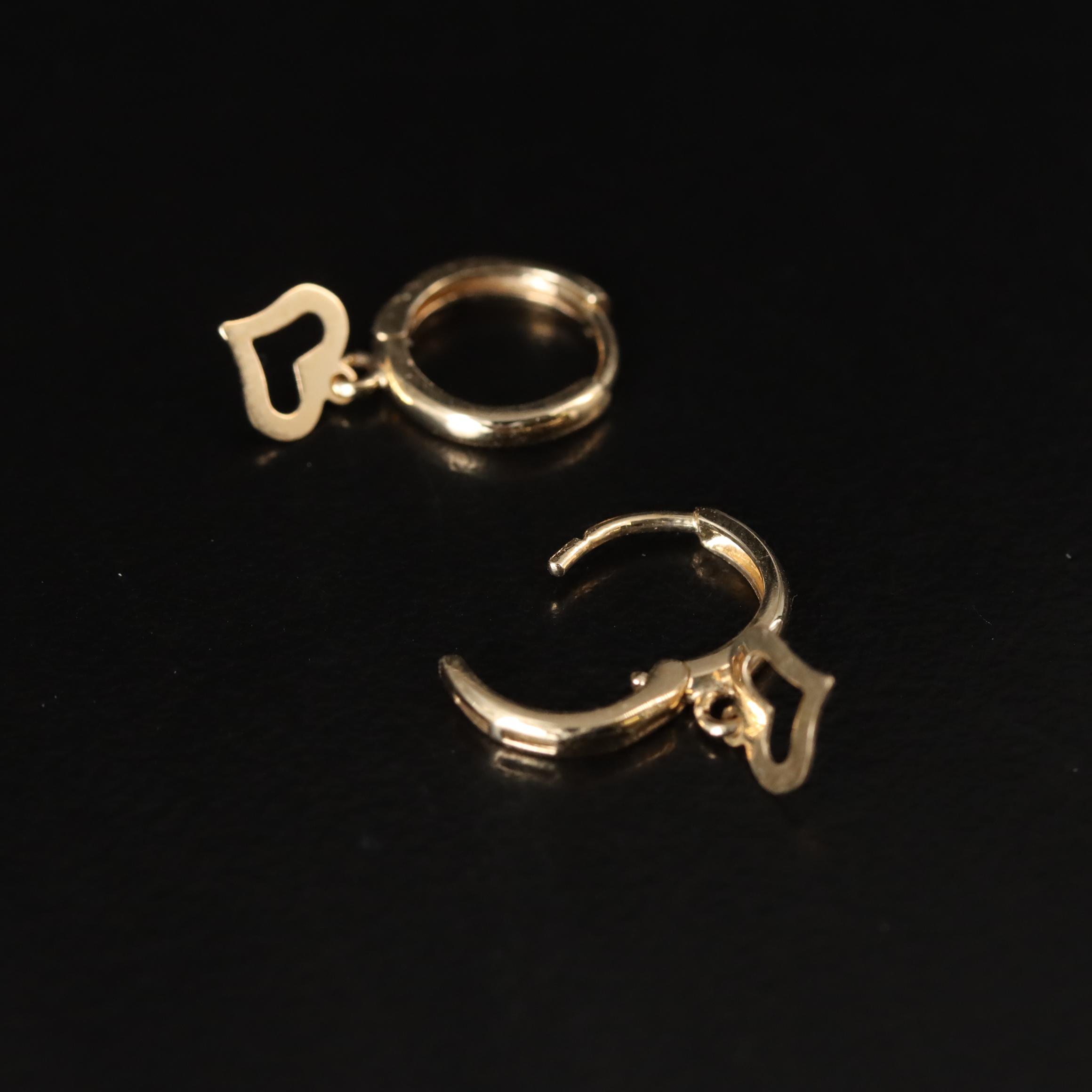 14K Huggie Earrings with Heart Charms