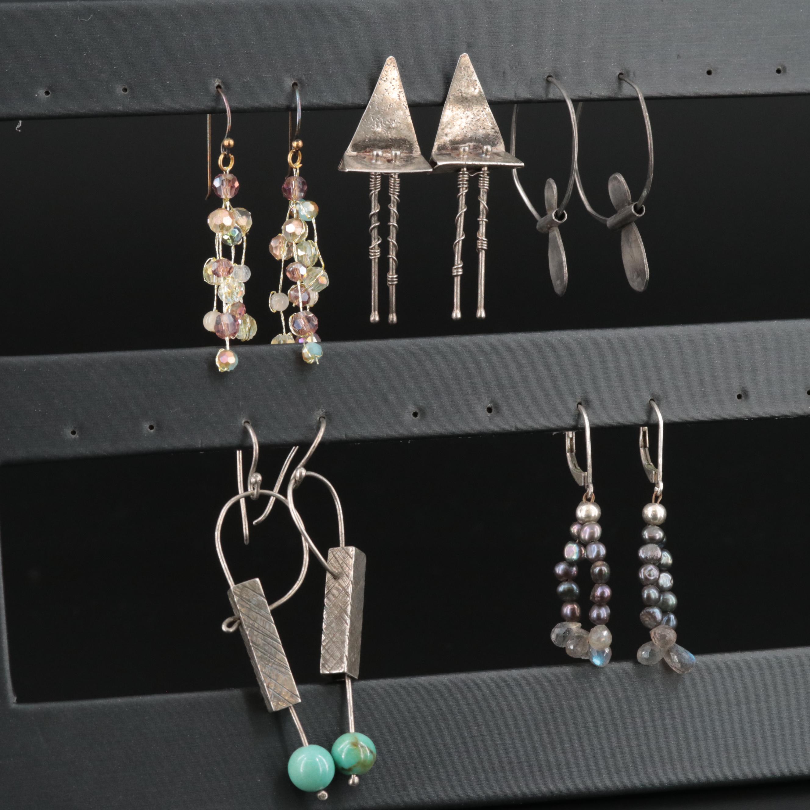 Artisan Sterling Earring Collection Including Pearls, Turquoise and Labradorite