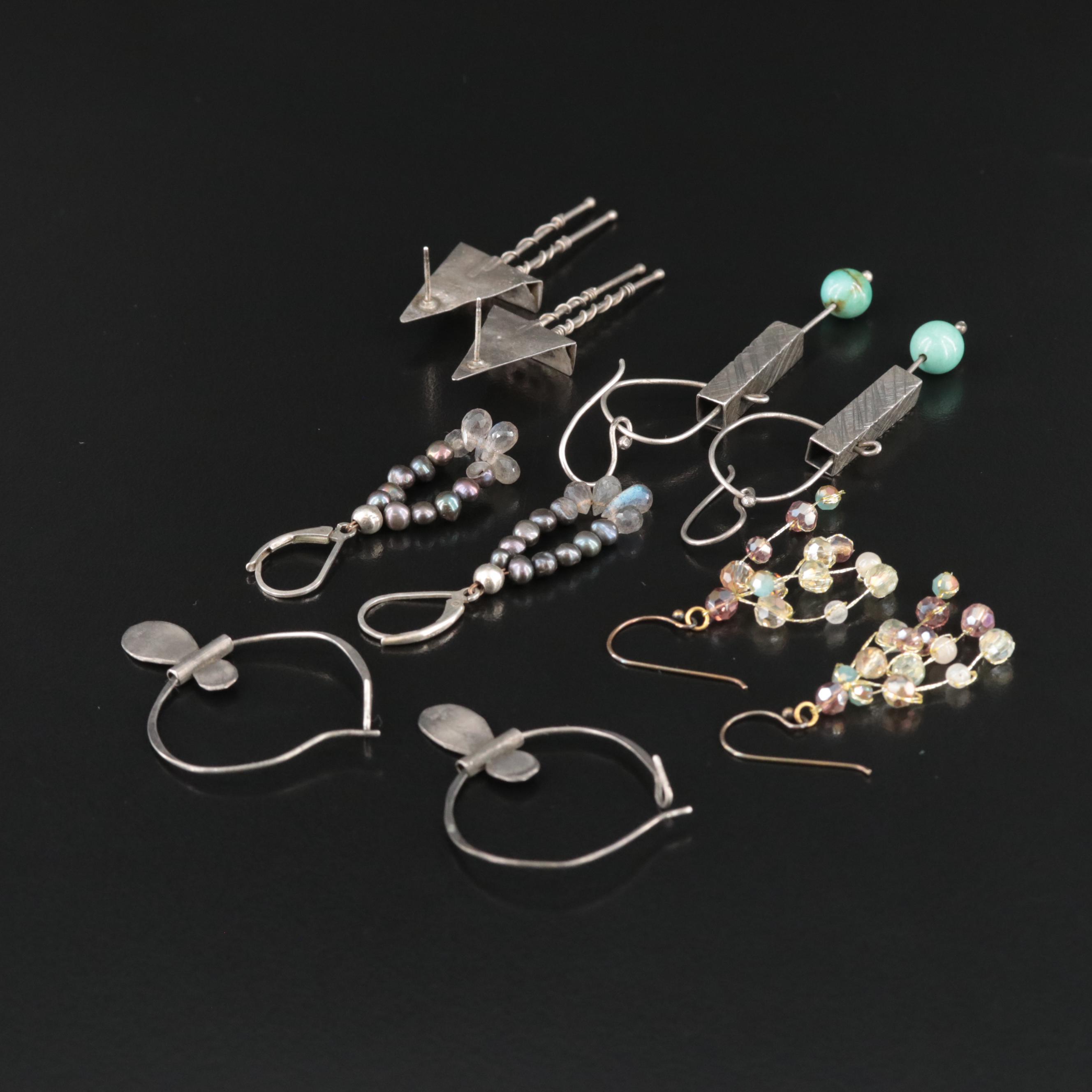 Artisan Sterling Earring Collection Including Pearls, Turquoise and Labradorite