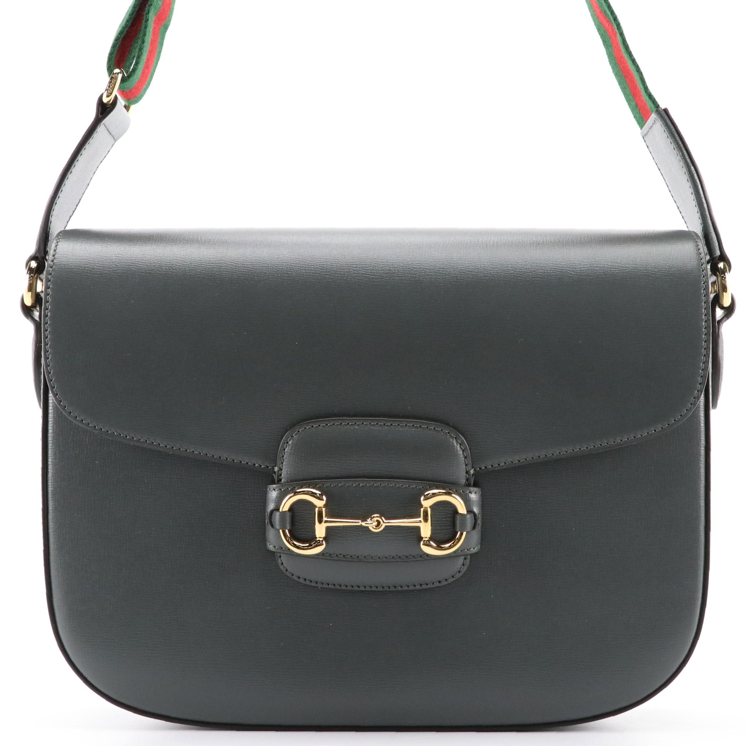 Gucci Horsebit 1955 Large Shoulder Bag in Textured Leather with Web Strap