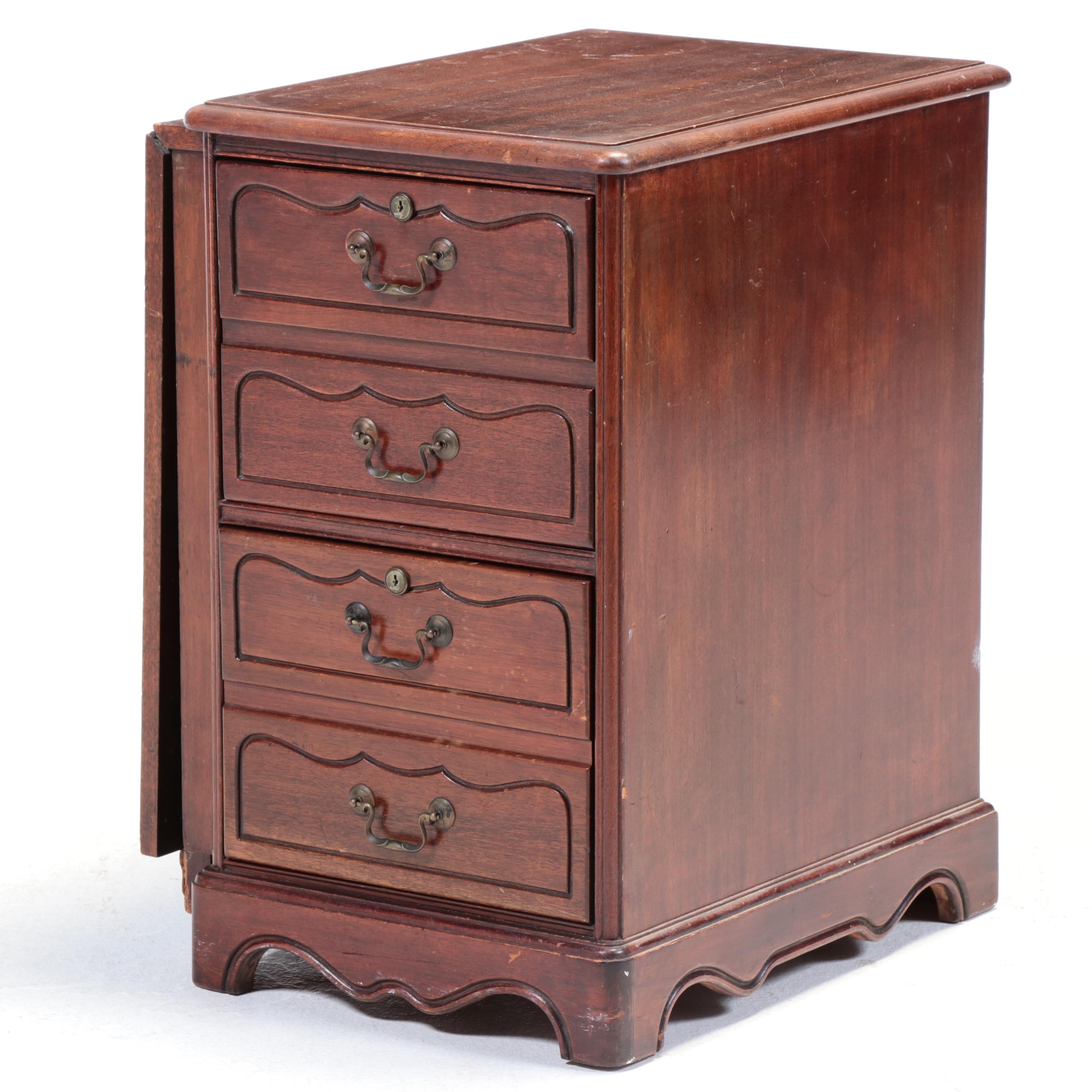 French Provincial Style Mahogany Two-Drawer File Cabinet with Drop Leaf