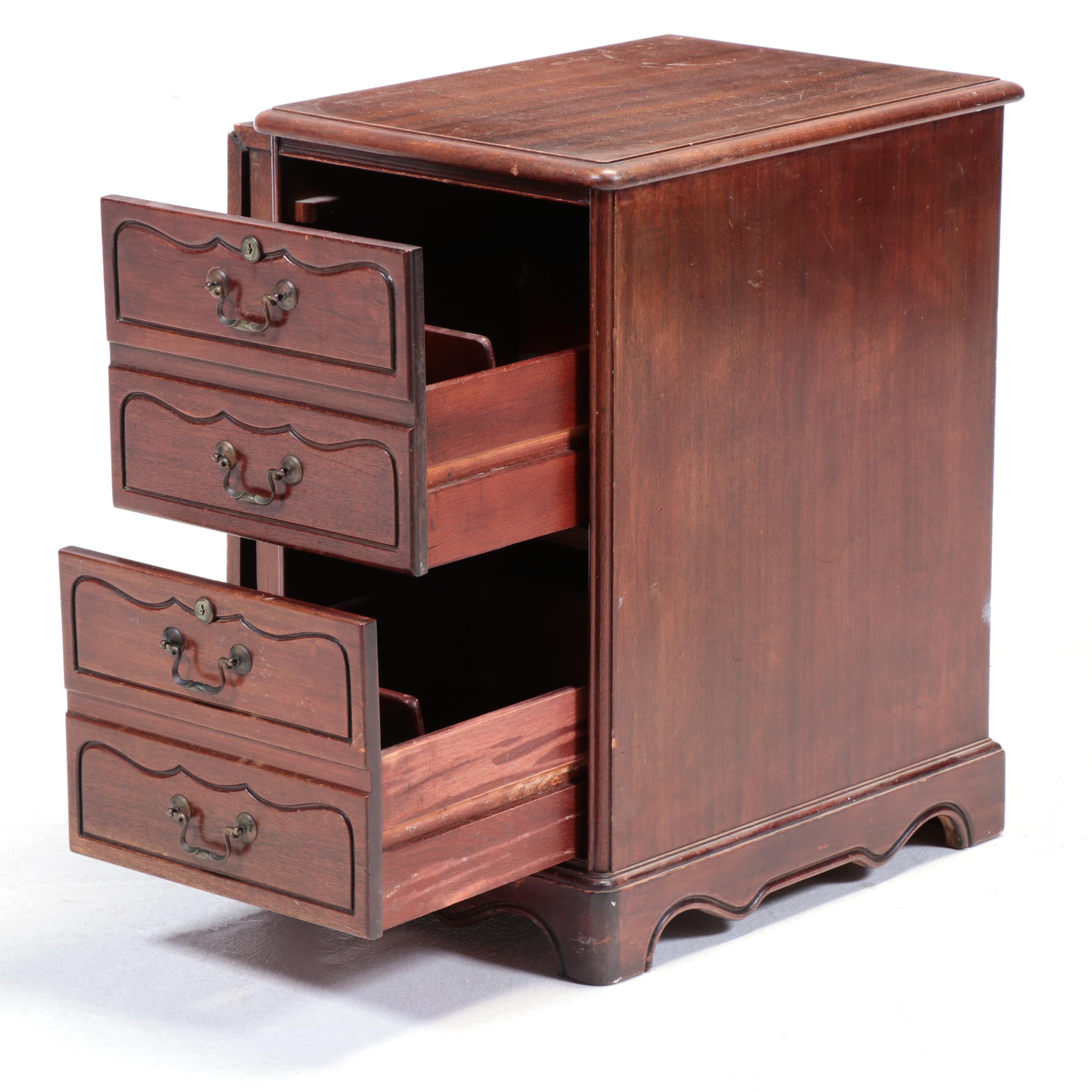 French Provincial Style Mahogany Two-Drawer File Cabinet with Drop Leaf