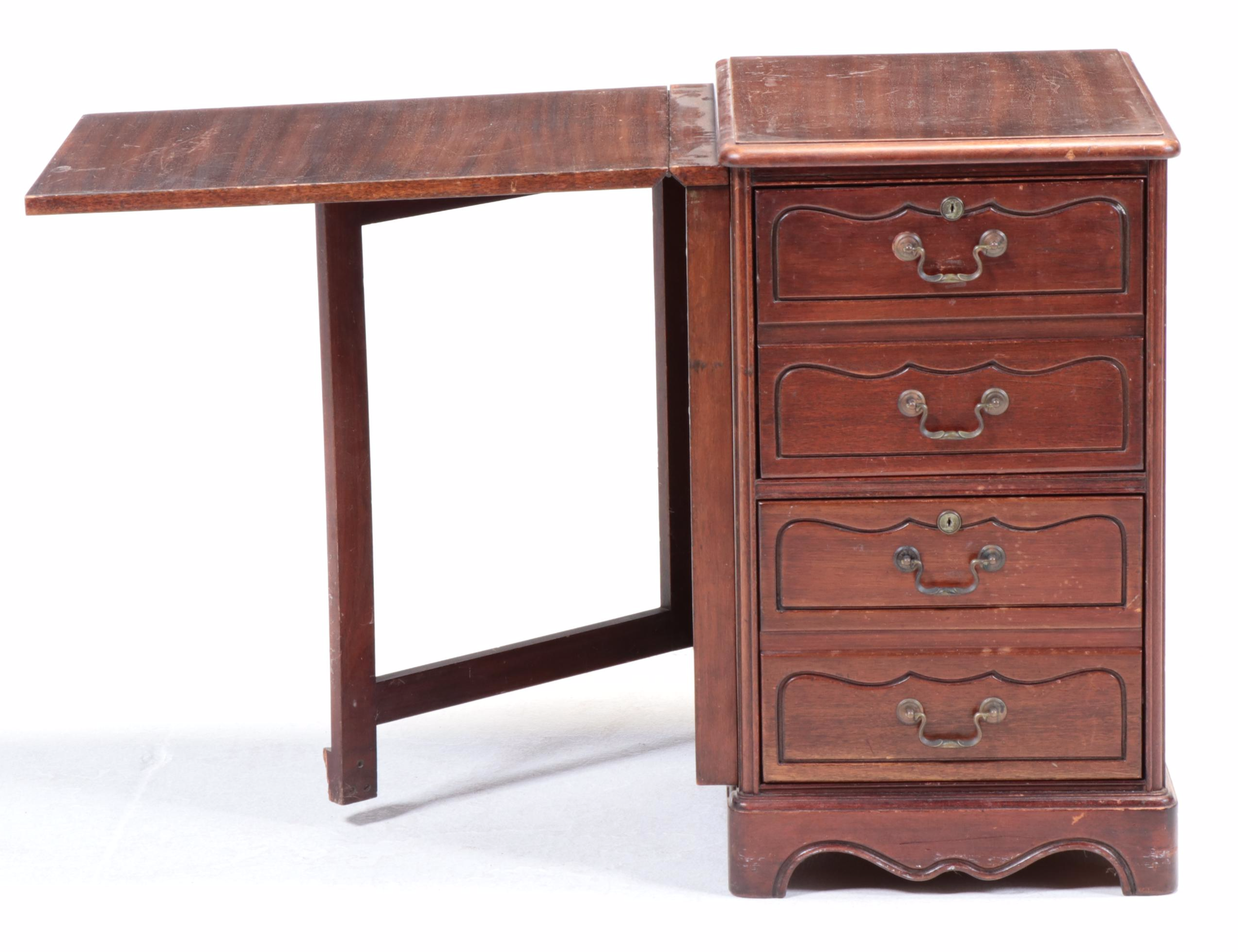 French Provincial Style Mahogany Two-Drawer File Cabinet with Drop Leaf