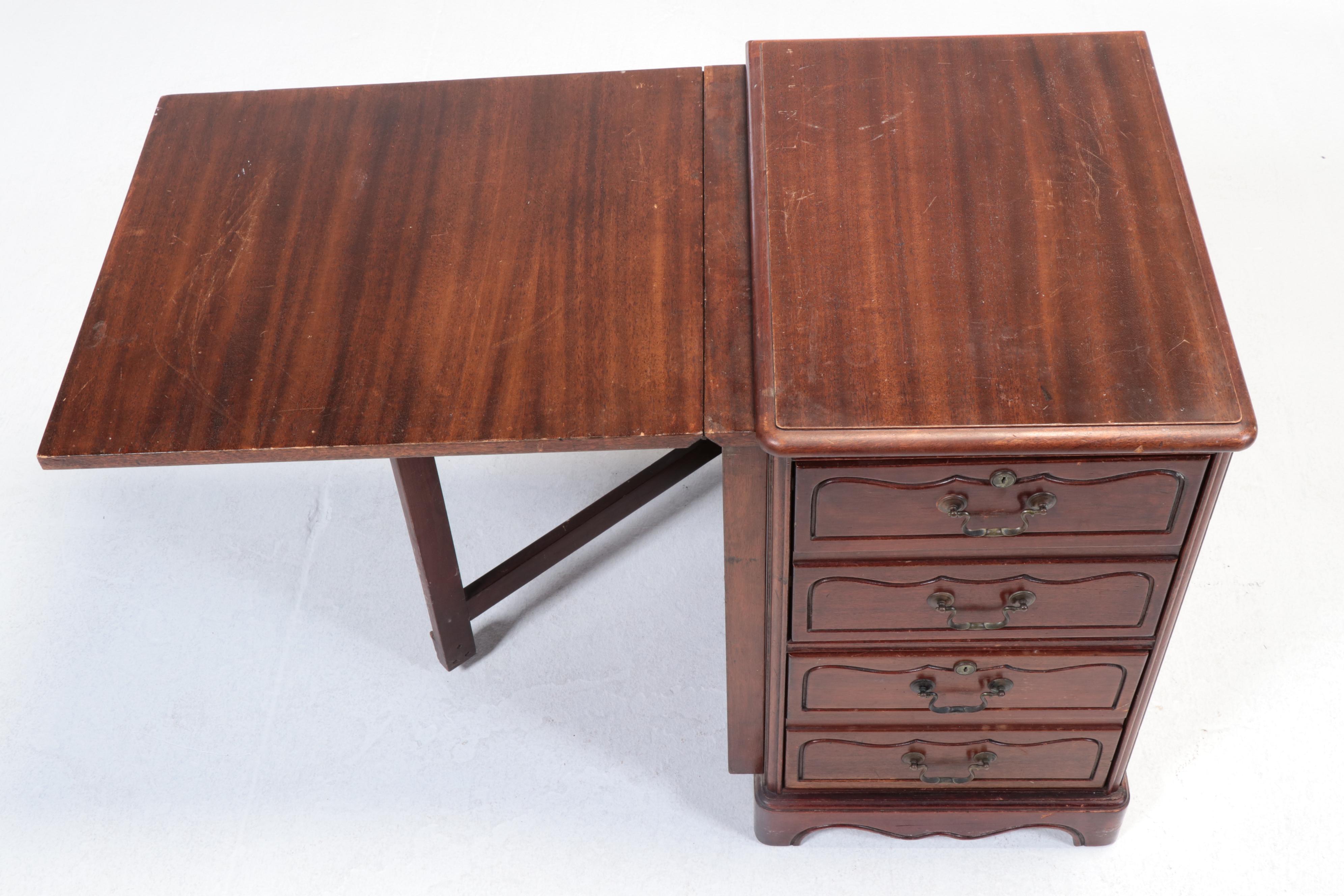 French Provincial Style Mahogany Two-Drawer File Cabinet with Drop Leaf