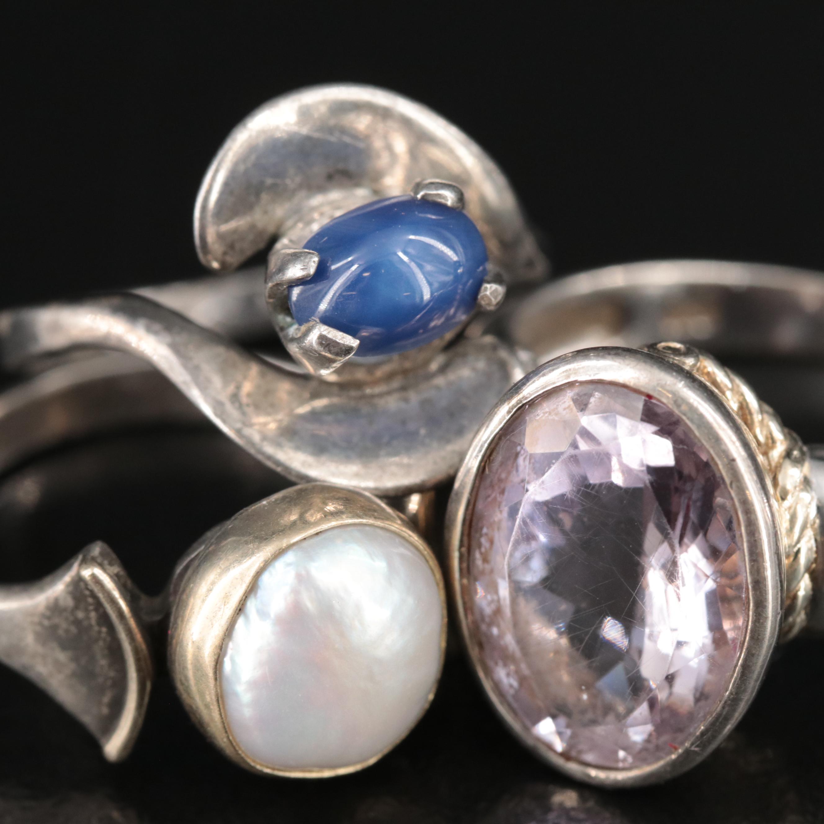 Sterling Gemstone Rings, Enamel Band and Art Glass Earrings