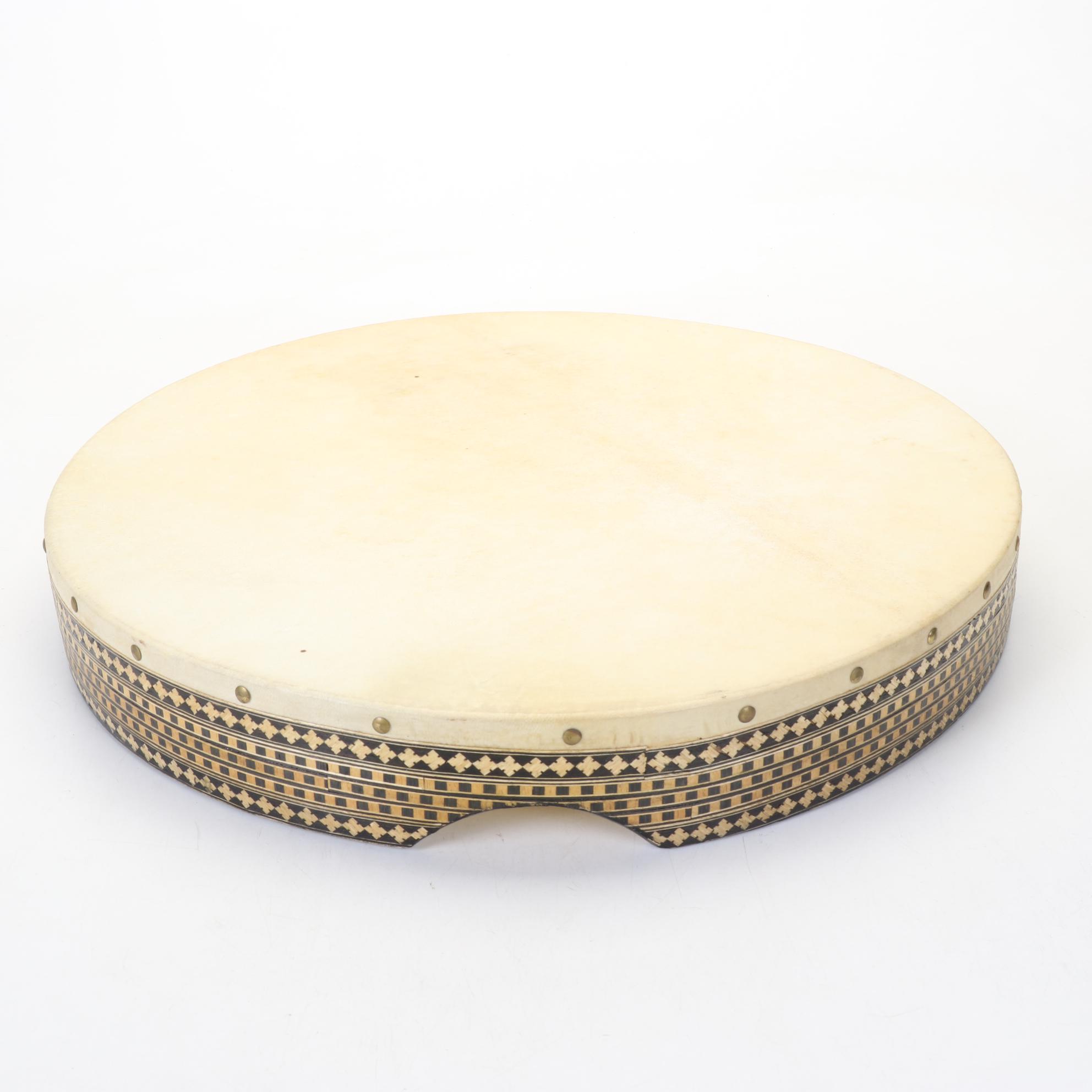 Turkish Bendir Hand Drum with Inlaid Decoration and Carrying Case