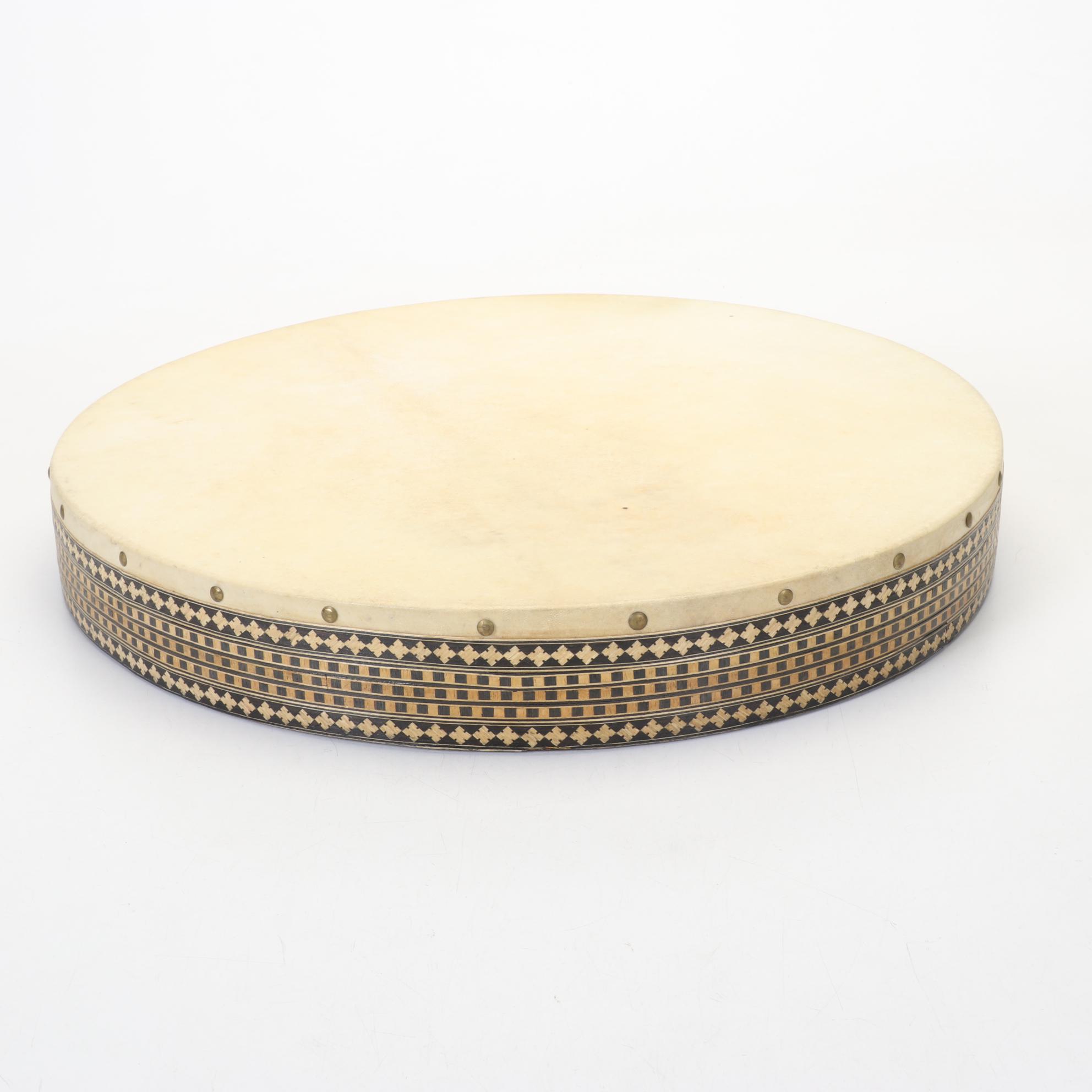 Turkish Bendir Hand Drum with Inlaid Decoration and Carrying Case