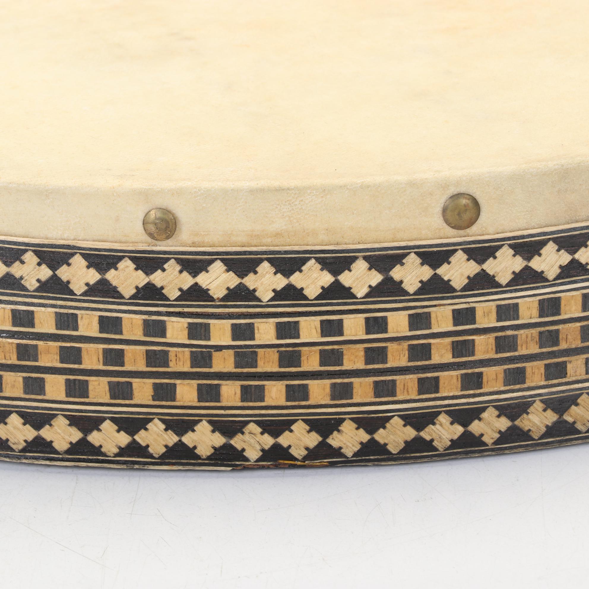 Turkish Bendir Hand Drum with Inlaid Decoration and Carrying Case