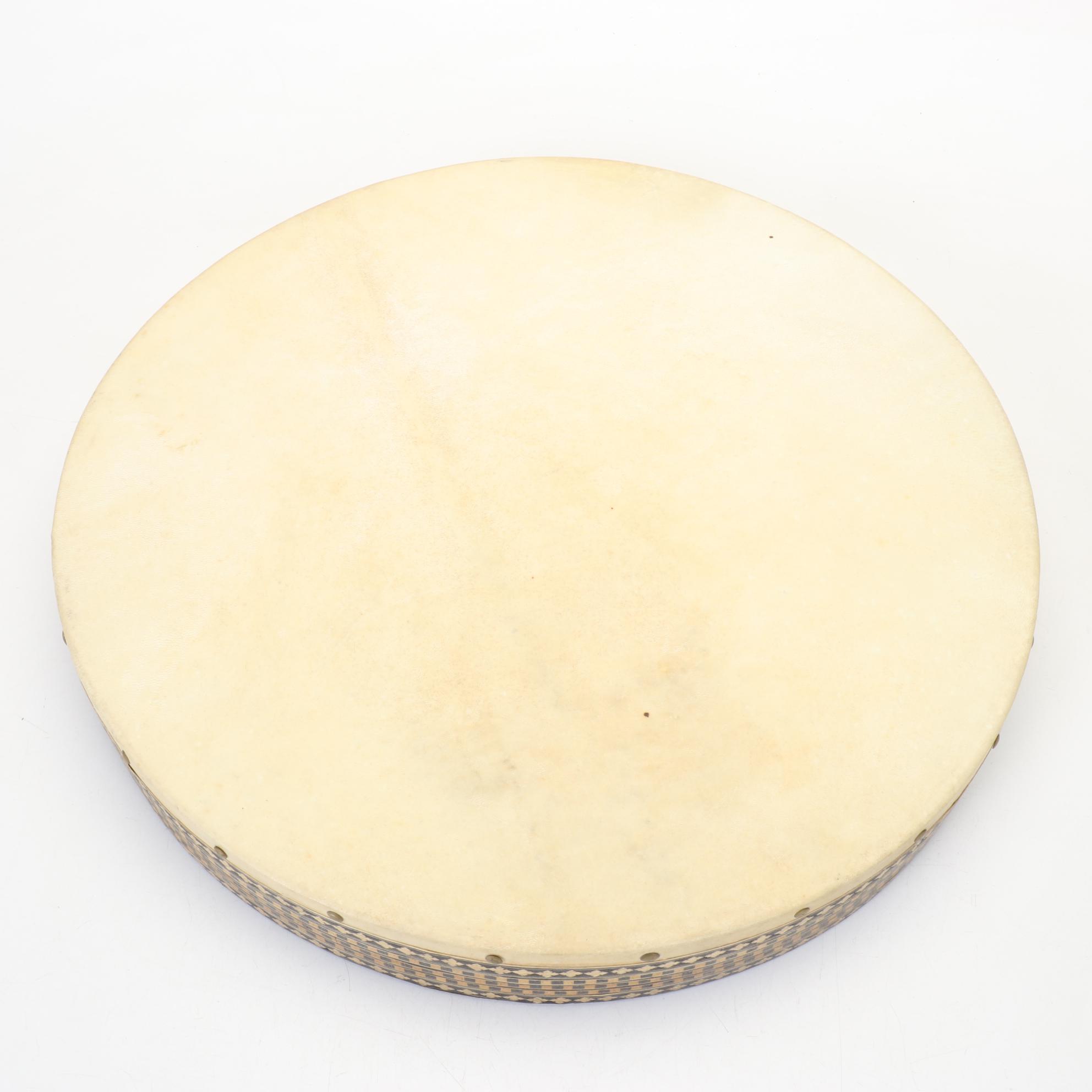 Turkish Bendir Hand Drum with Inlaid Decoration and Carrying Case