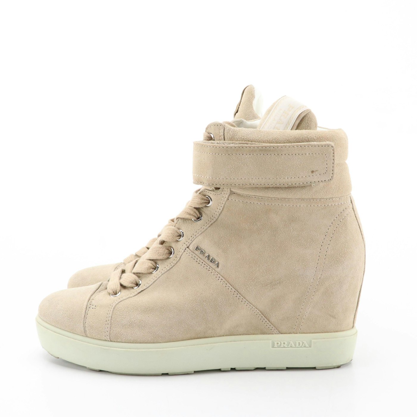 Prada Beige Suede Wedge Boots | EBTH