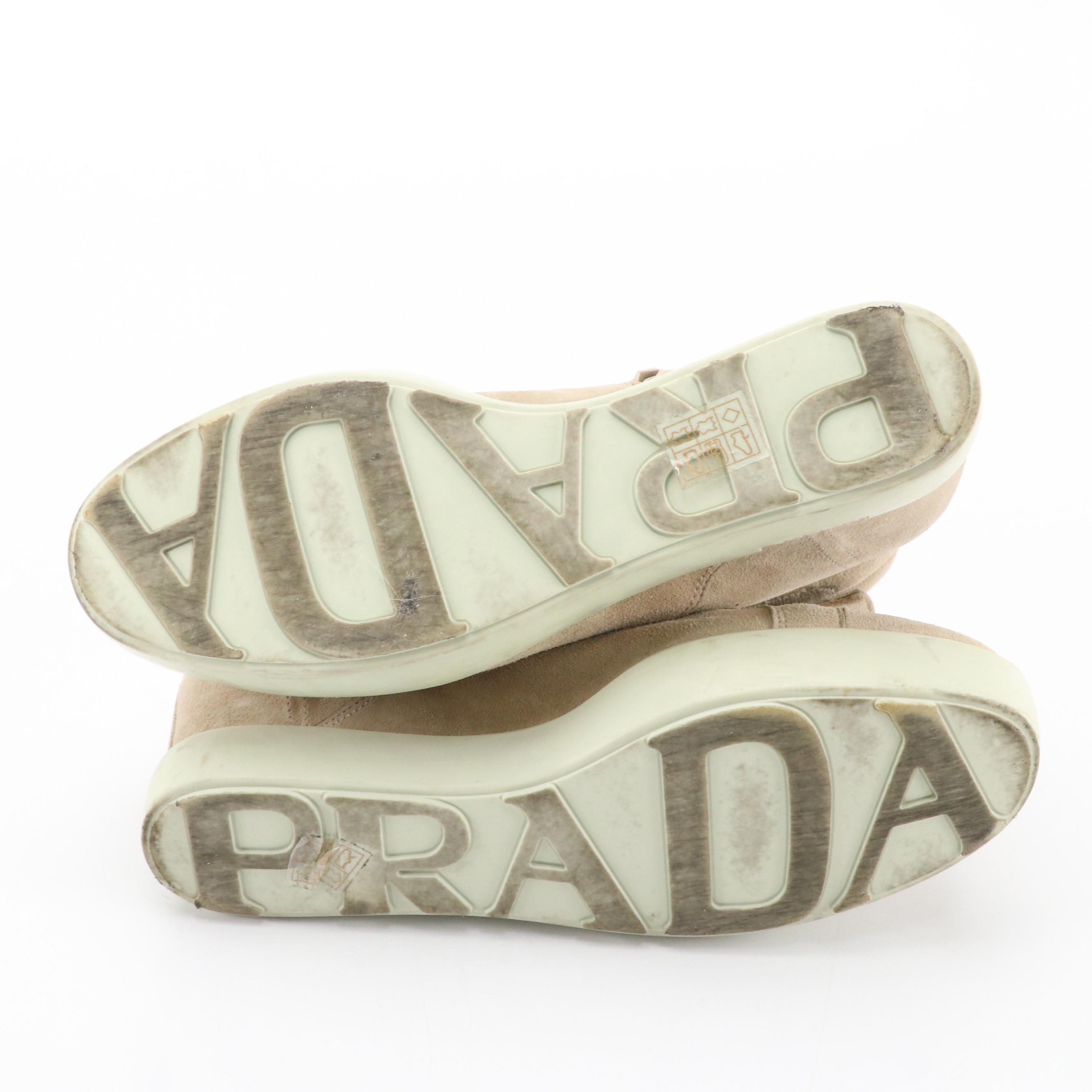 Prada Beige Suede Wedge Boots