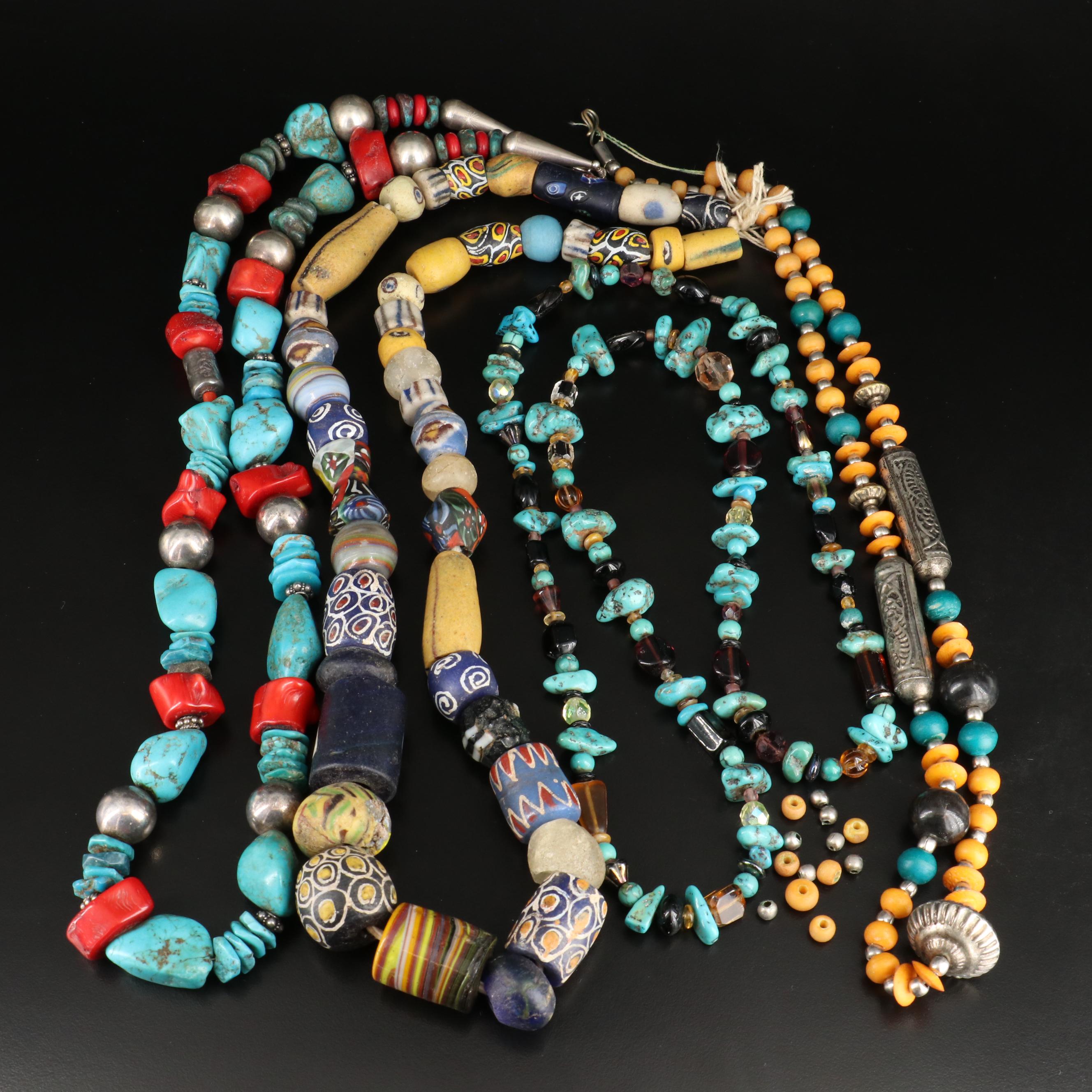 Sterling Coral & Turquoise and Trade Beads Featured in Necklaces
