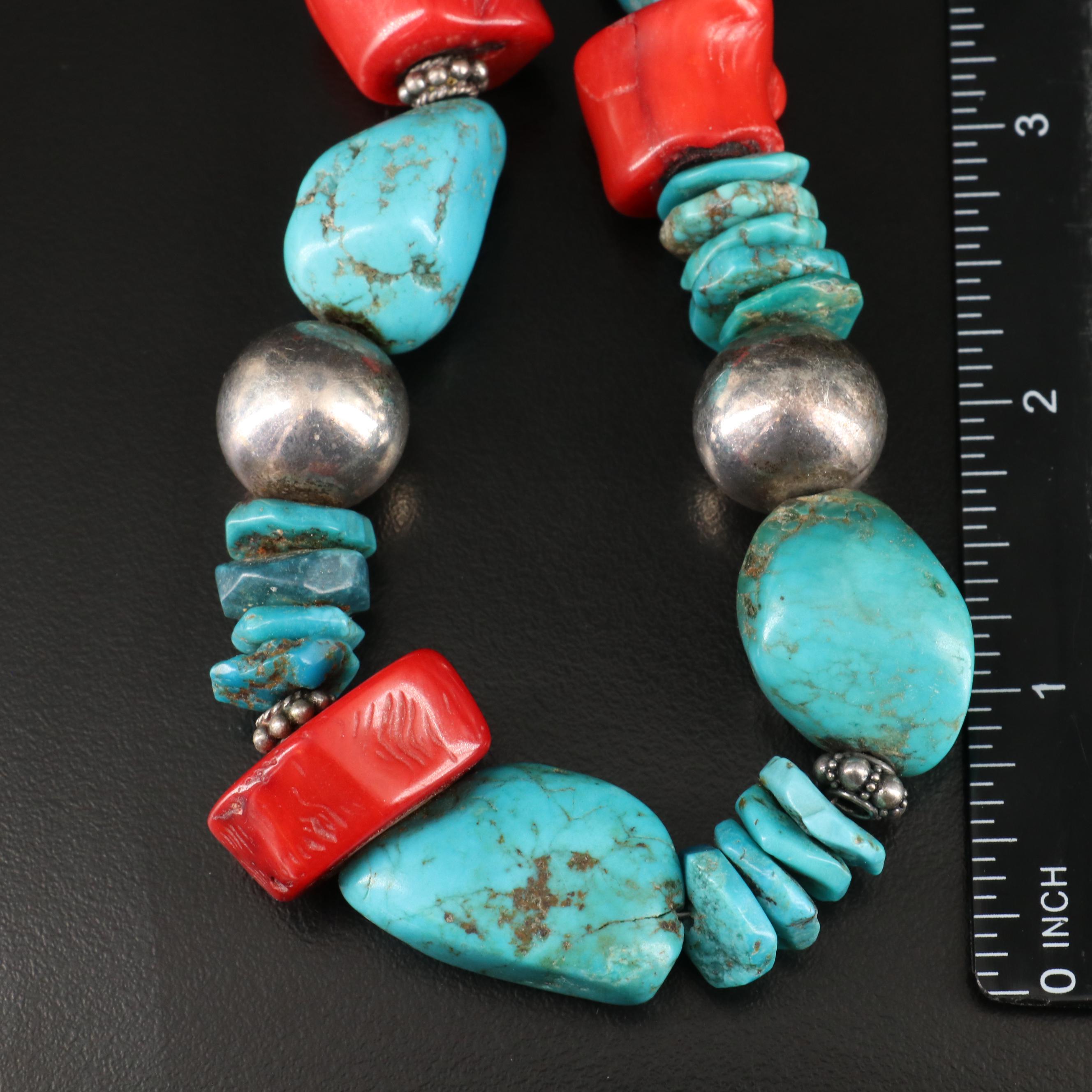 Sterling Coral & Turquoise and Trade Beads Featured in Necklaces