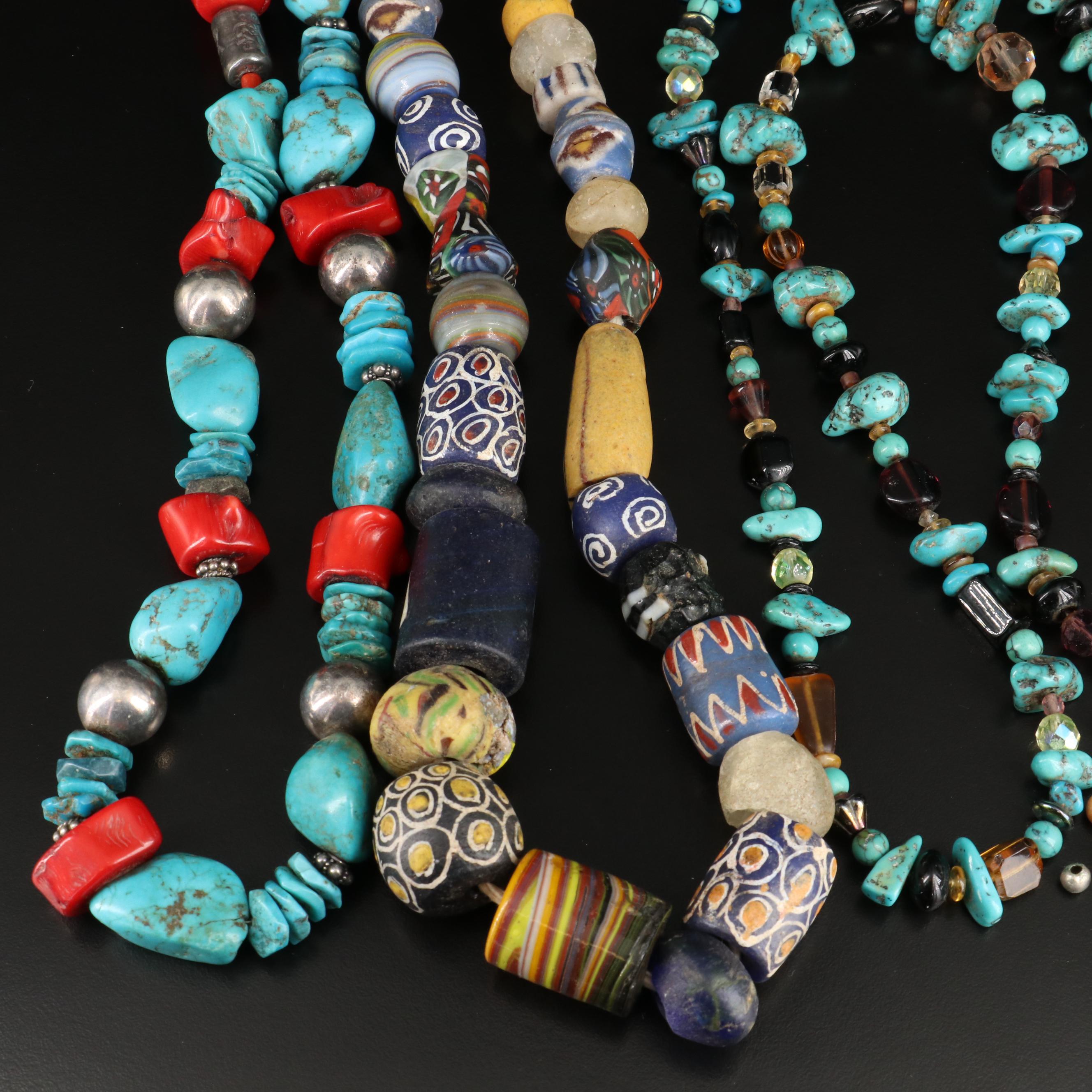 Sterling Coral & Turquoise and Trade Beads Featured in Necklaces