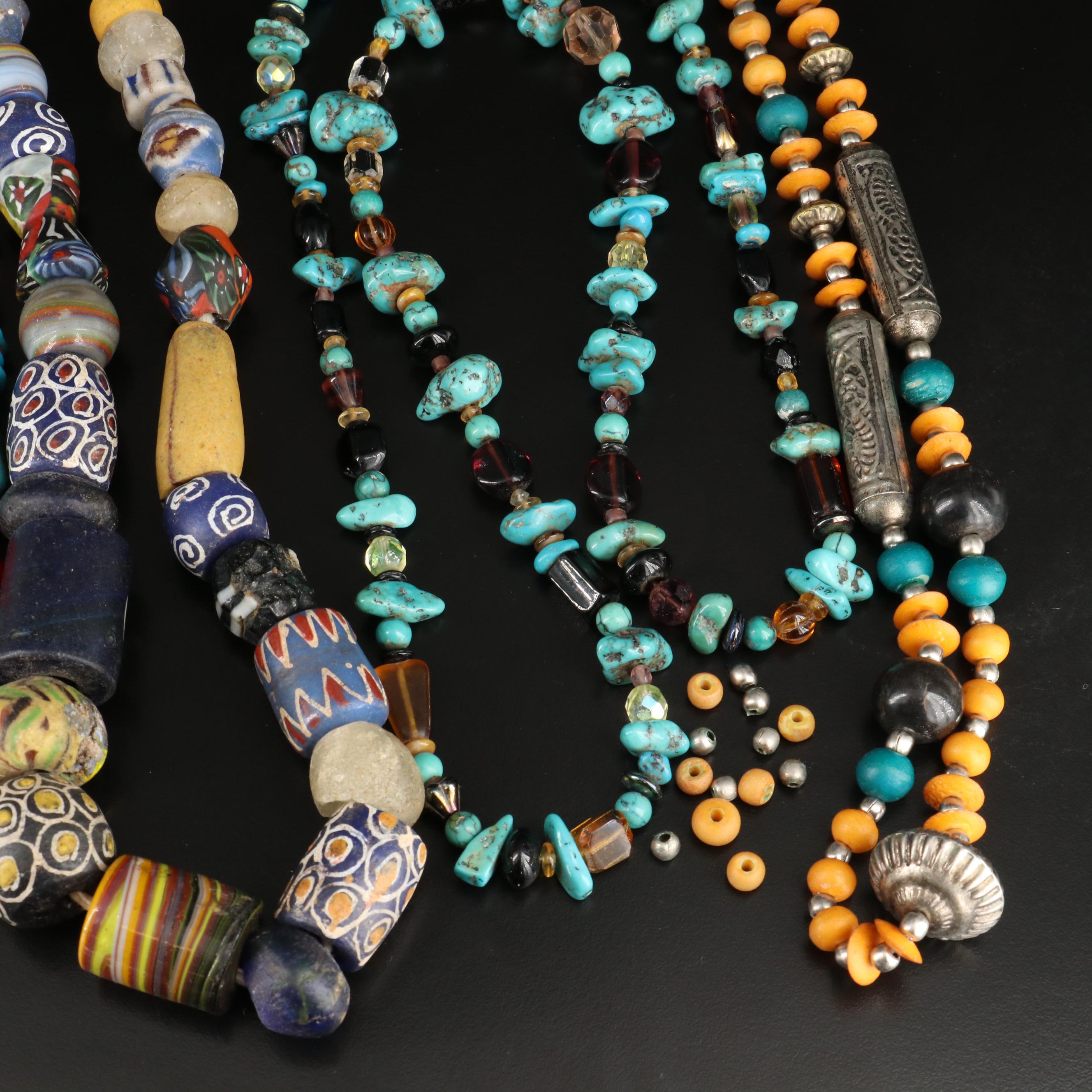 Sterling Coral & Turquoise and Trade Beads Featured in Necklaces