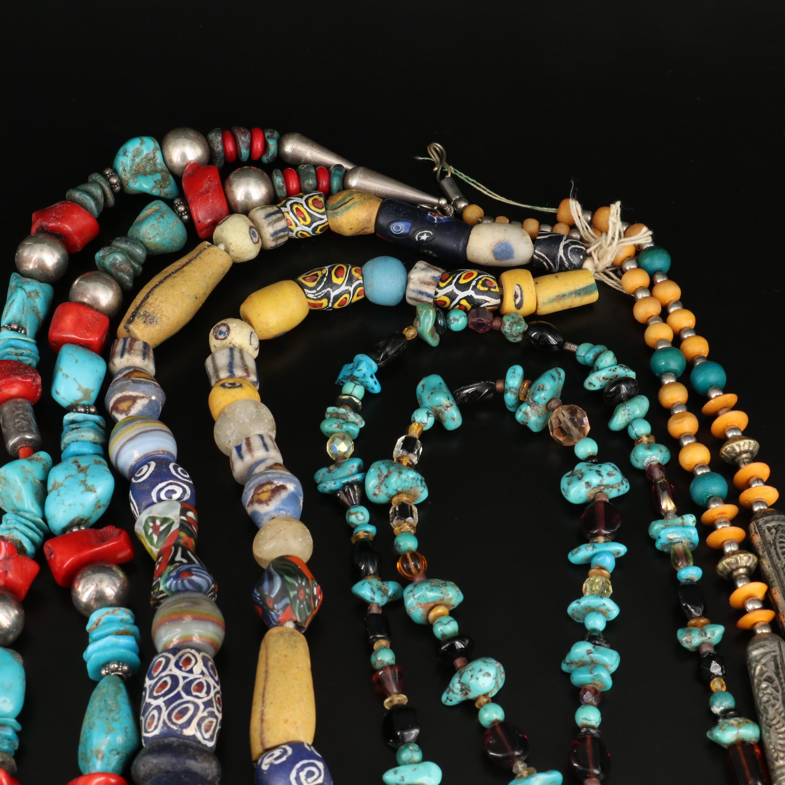 Sterling Coral & Turquoise and Trade Beads Featured in Necklaces