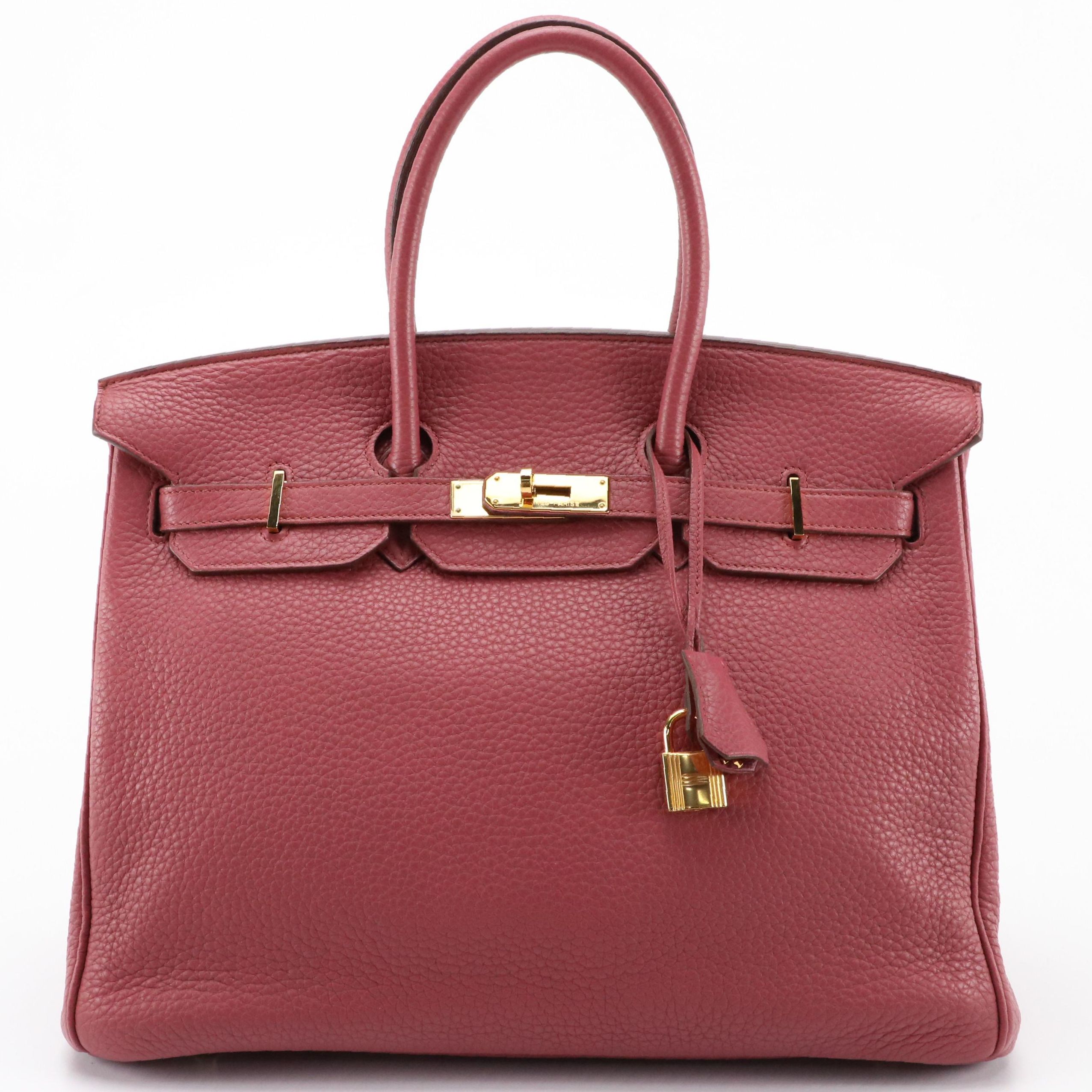 Hermès Birkin 35 Satchel in Bois de Rose Clémence Leather with Gold Hardware