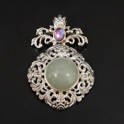 Sterling Chalcedony and Quartz and Mother-of-Pearl Doublet Converter Brooch