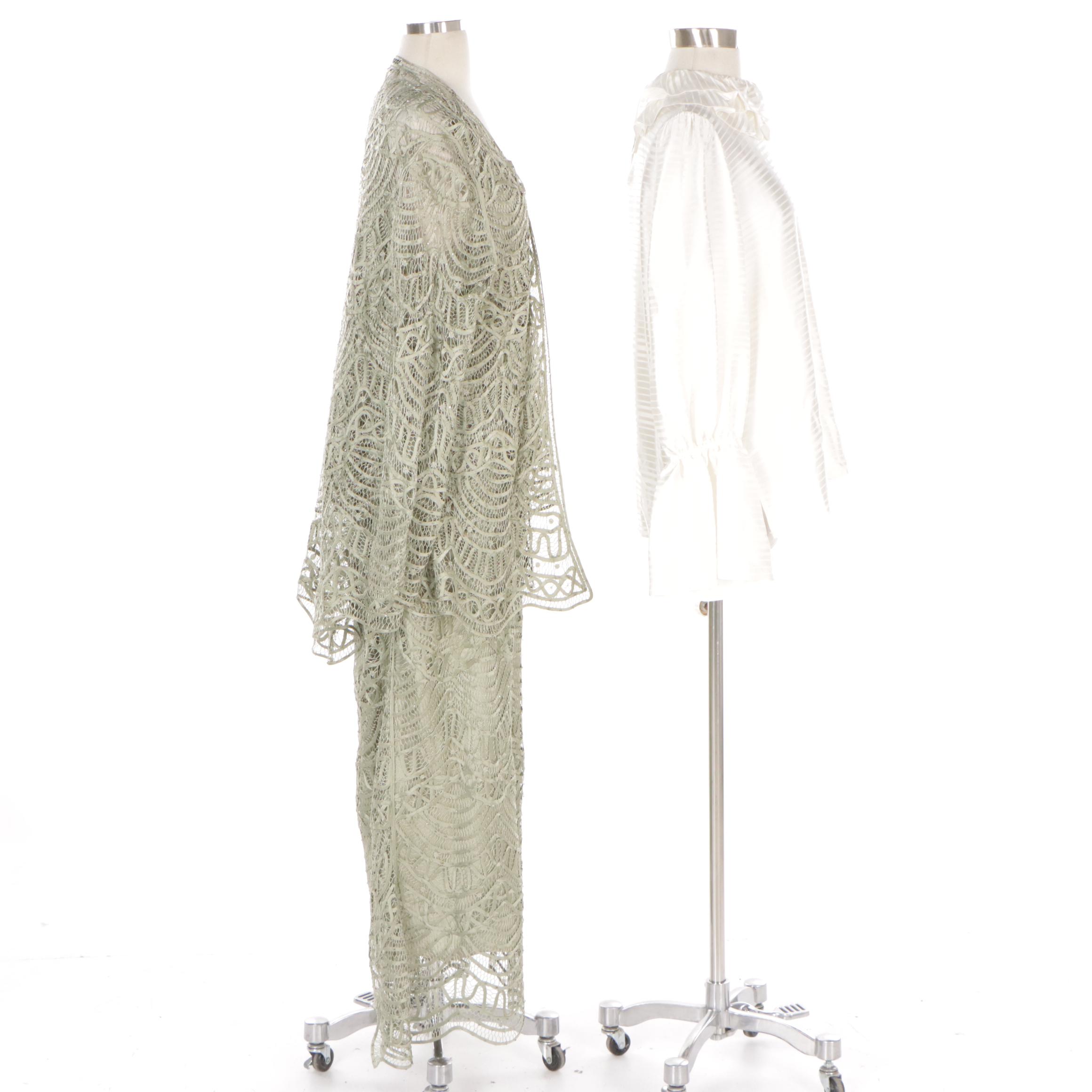 Tory Burch Satin Stripe Ruffle Blouse, New with Tag & Soulmates Three-Piece Set