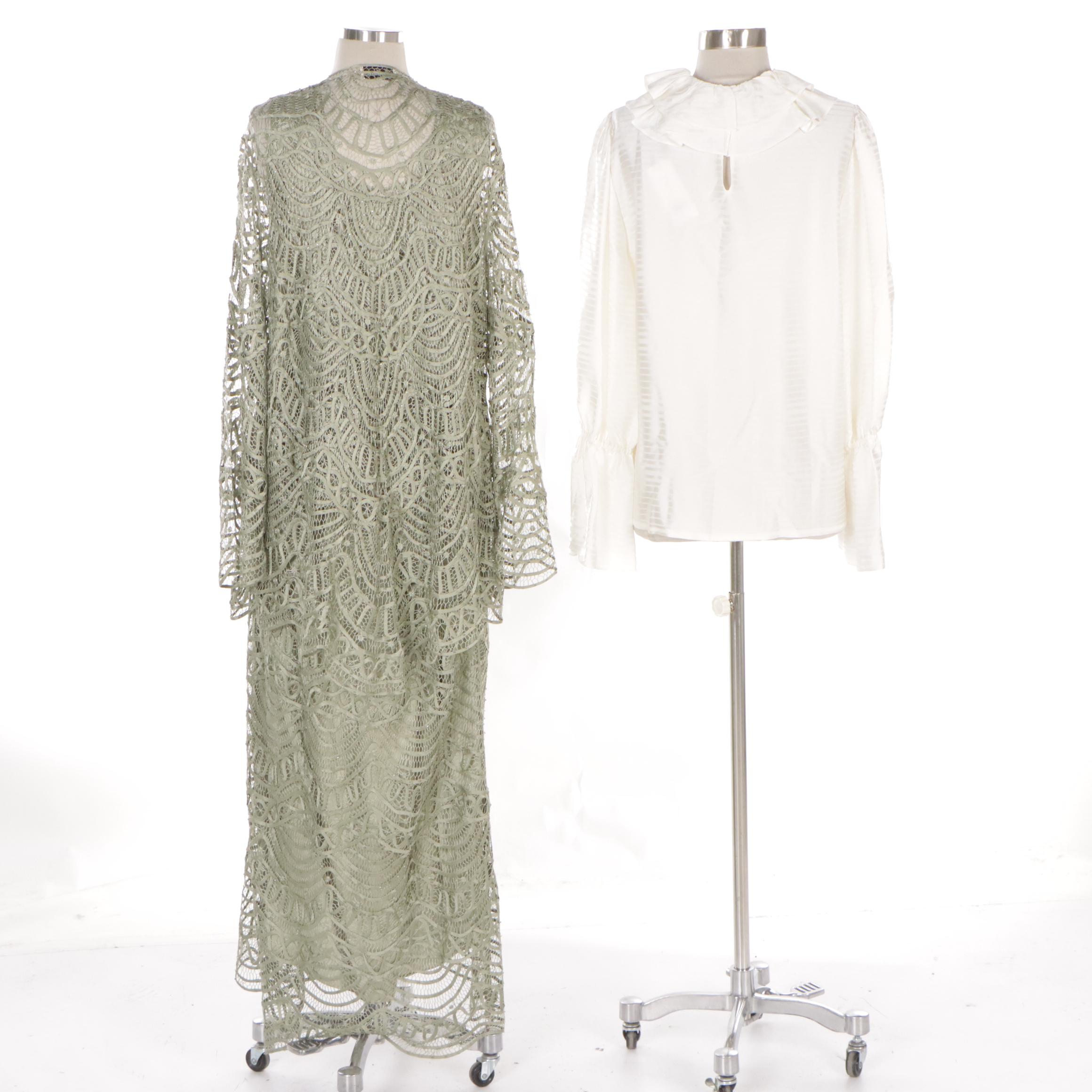 Tory Burch Satin Stripe Ruffle Blouse, New with Tag & Soulmates Three-Piece Set