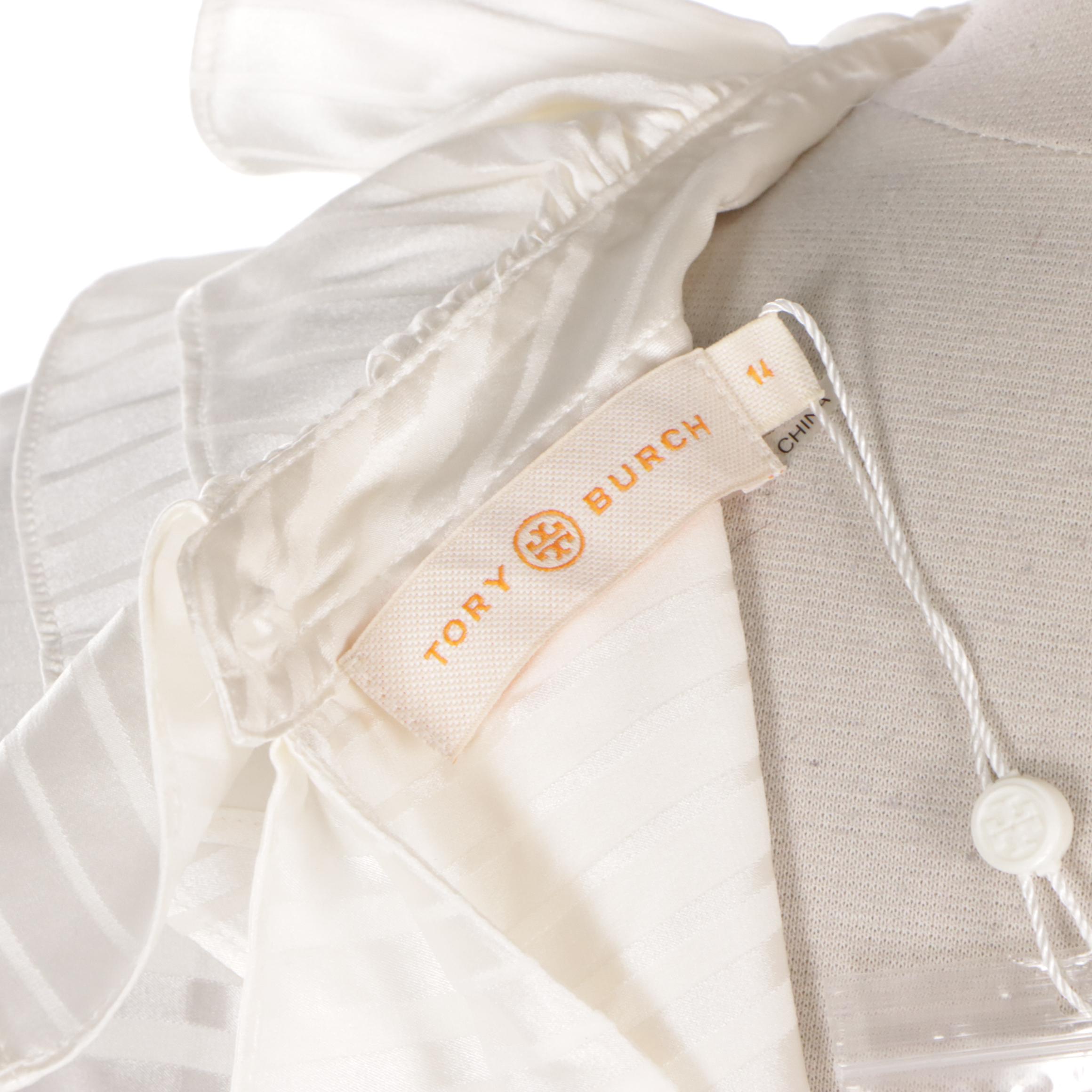 Tory Burch Satin Stripe Ruffle Blouse, New with Tag & Soulmates Three-Piece Set