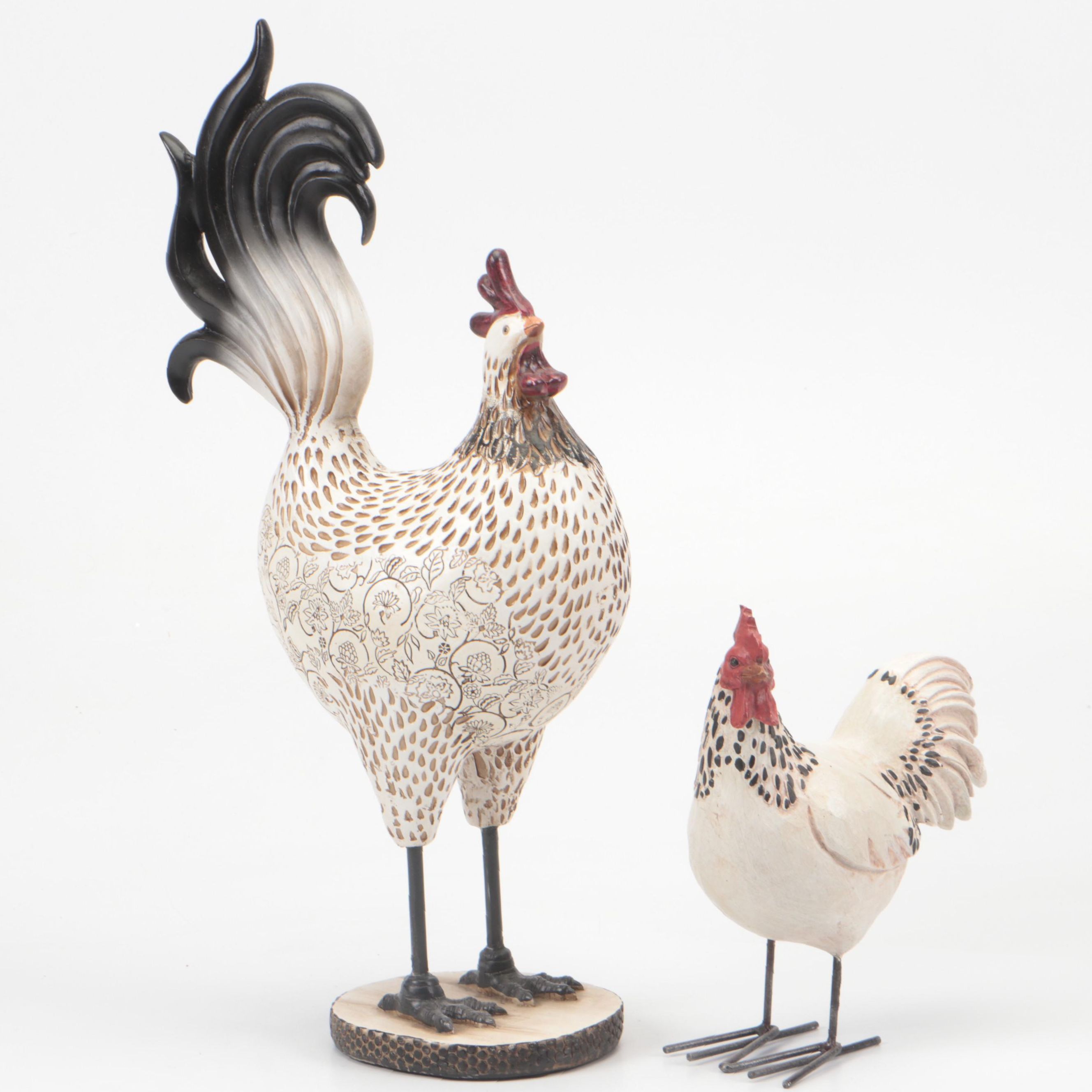 Hobby Lobby Folk Art Style Resin Rooster Figurines