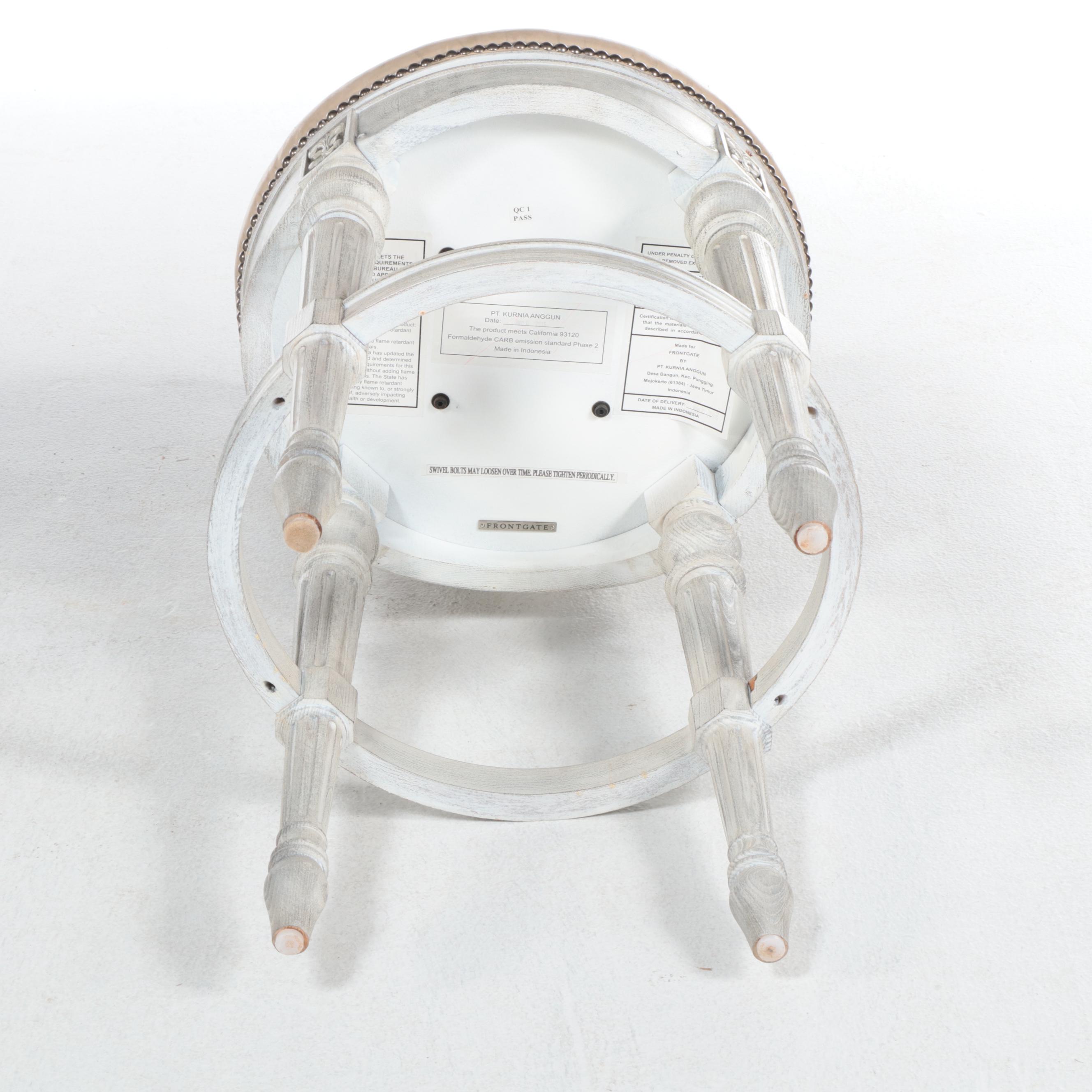 Two Pairs of Frontgate Cerused Hardwood and Leather Swivel Bar Stools