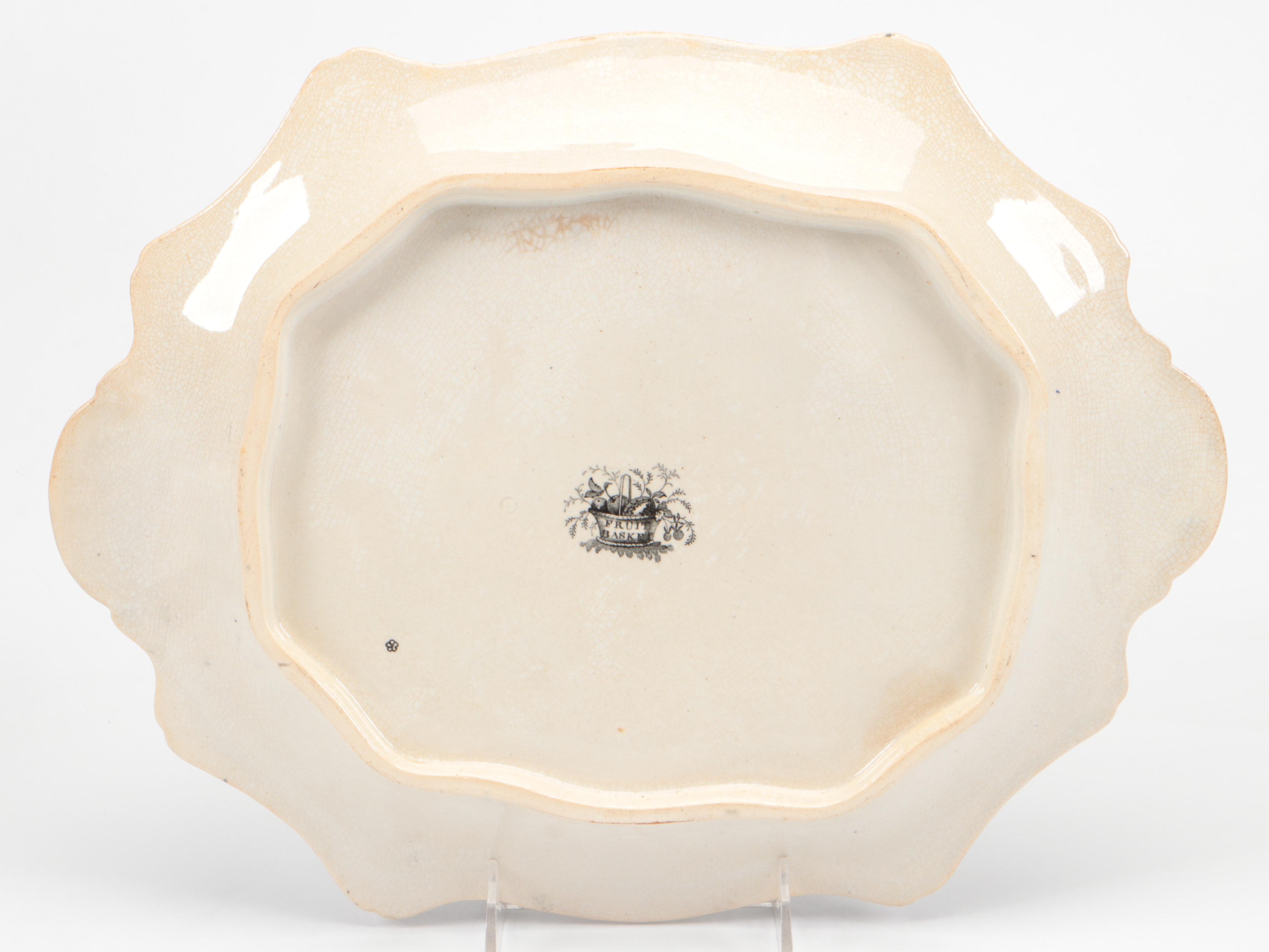 English Ironstone Black Transferware "Fruit Basket" Footed Bowl and Underplate