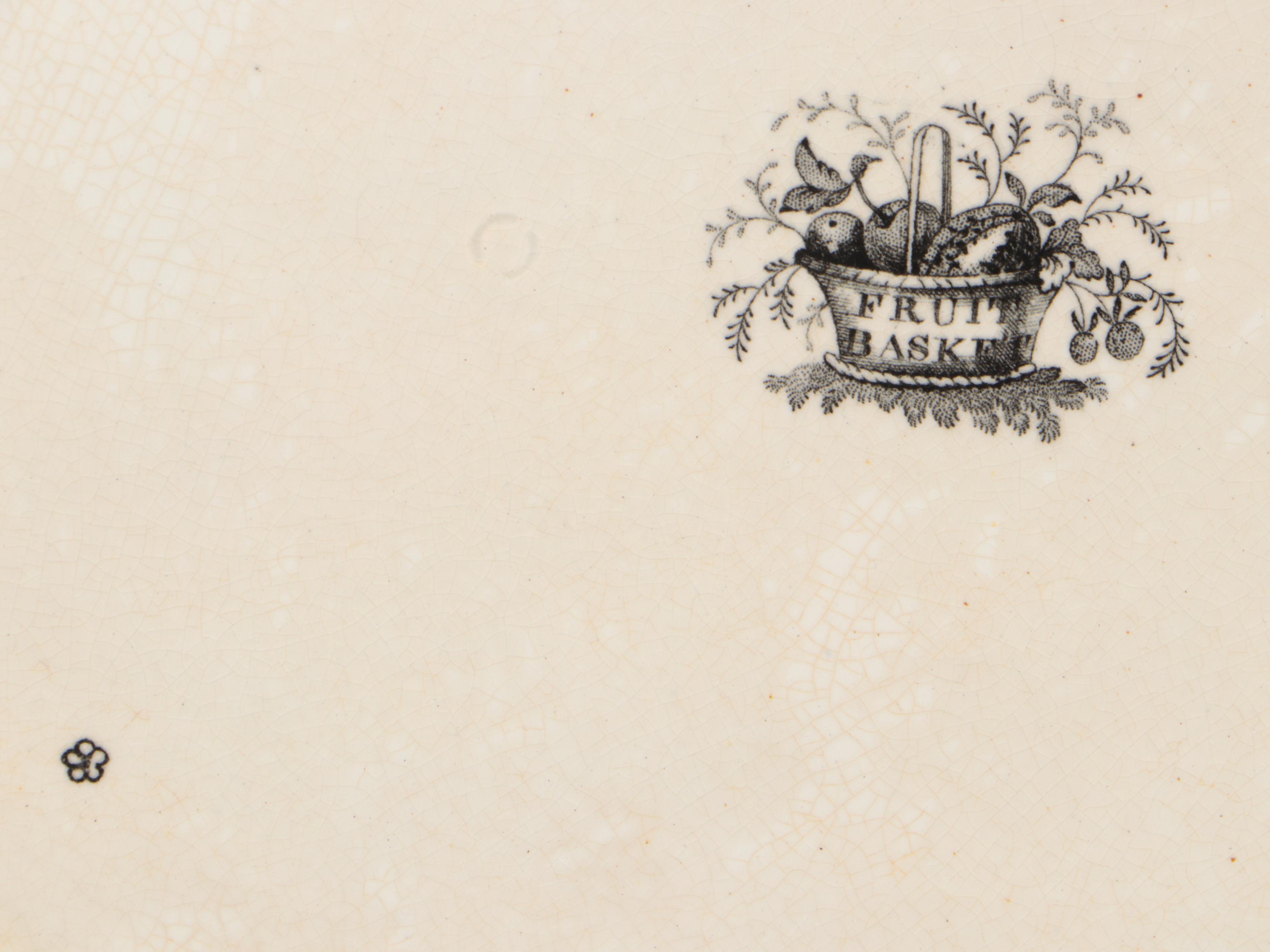 English Ironstone Black Transferware "Fruit Basket" Footed Bowl and Underplate