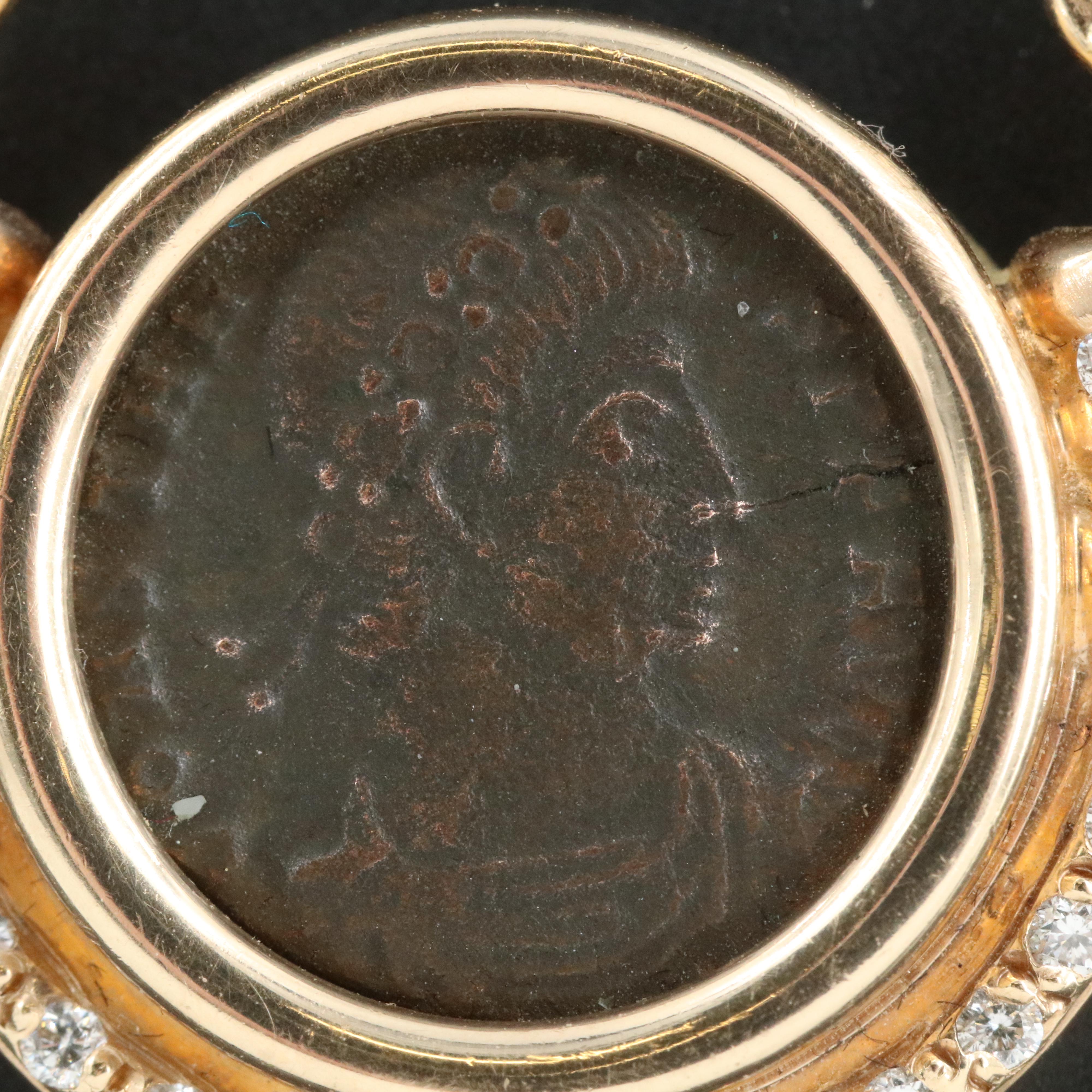 14K 0.31 CTW Diamond Necklace with Ancient Roman Follis Coin of Constans I