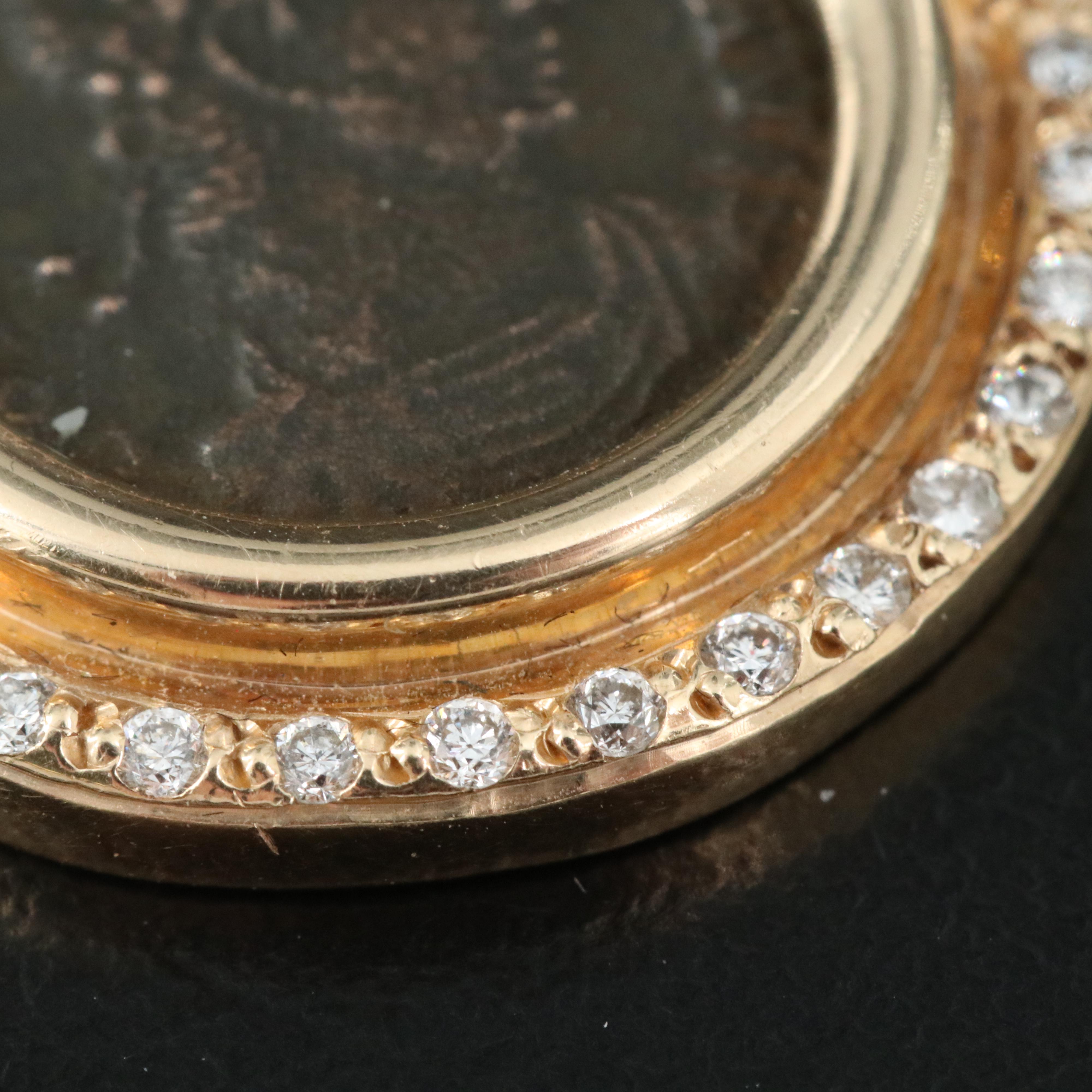 14K 0.31 CTW Diamond Necklace with Ancient Roman Follis Coin of Constans I