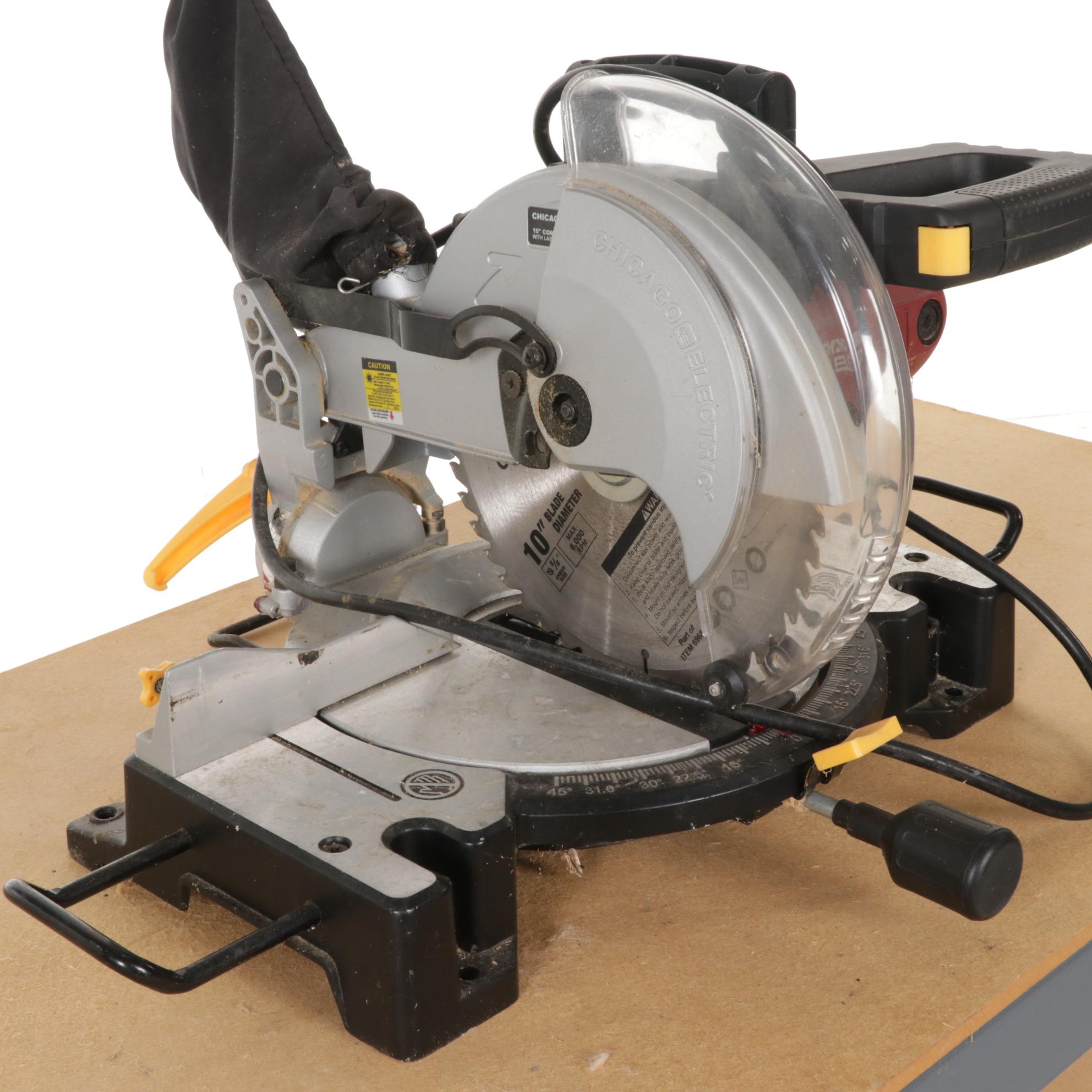 Chicago Electric 10" Compound Miter Saw on Metal Framed Work Table