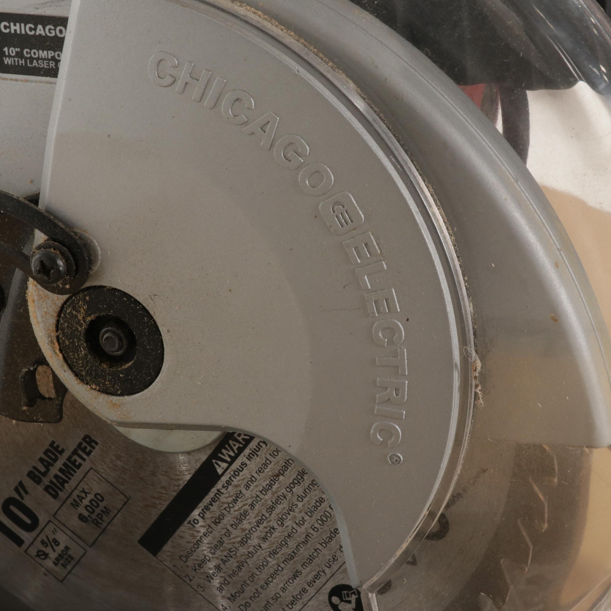 Chicago Electric 10" Compound Miter Saw on Metal Framed Work Table